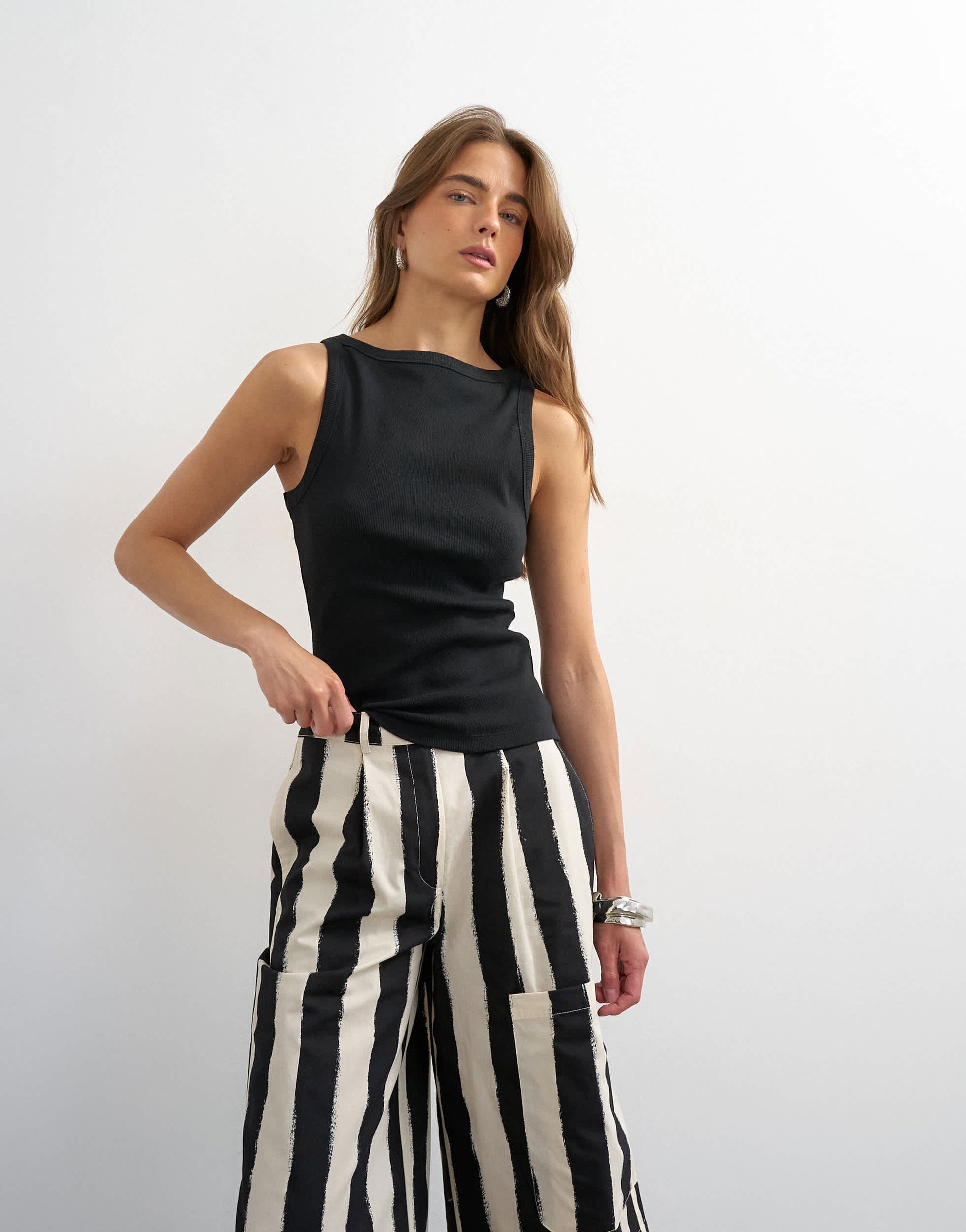 Topshop slash neck racer vest in black