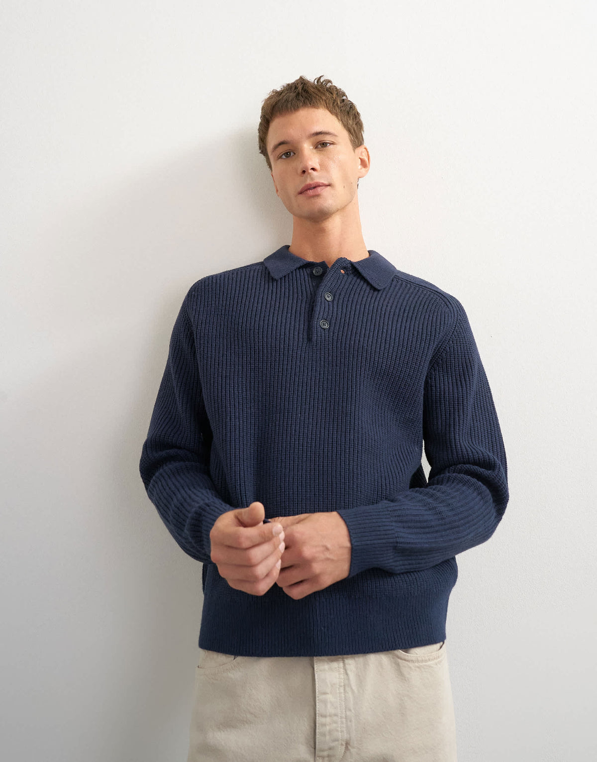Topman classic fit knitted polo in navy