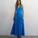 Topshop poplin structured dropped waist maxi dress in cobalt