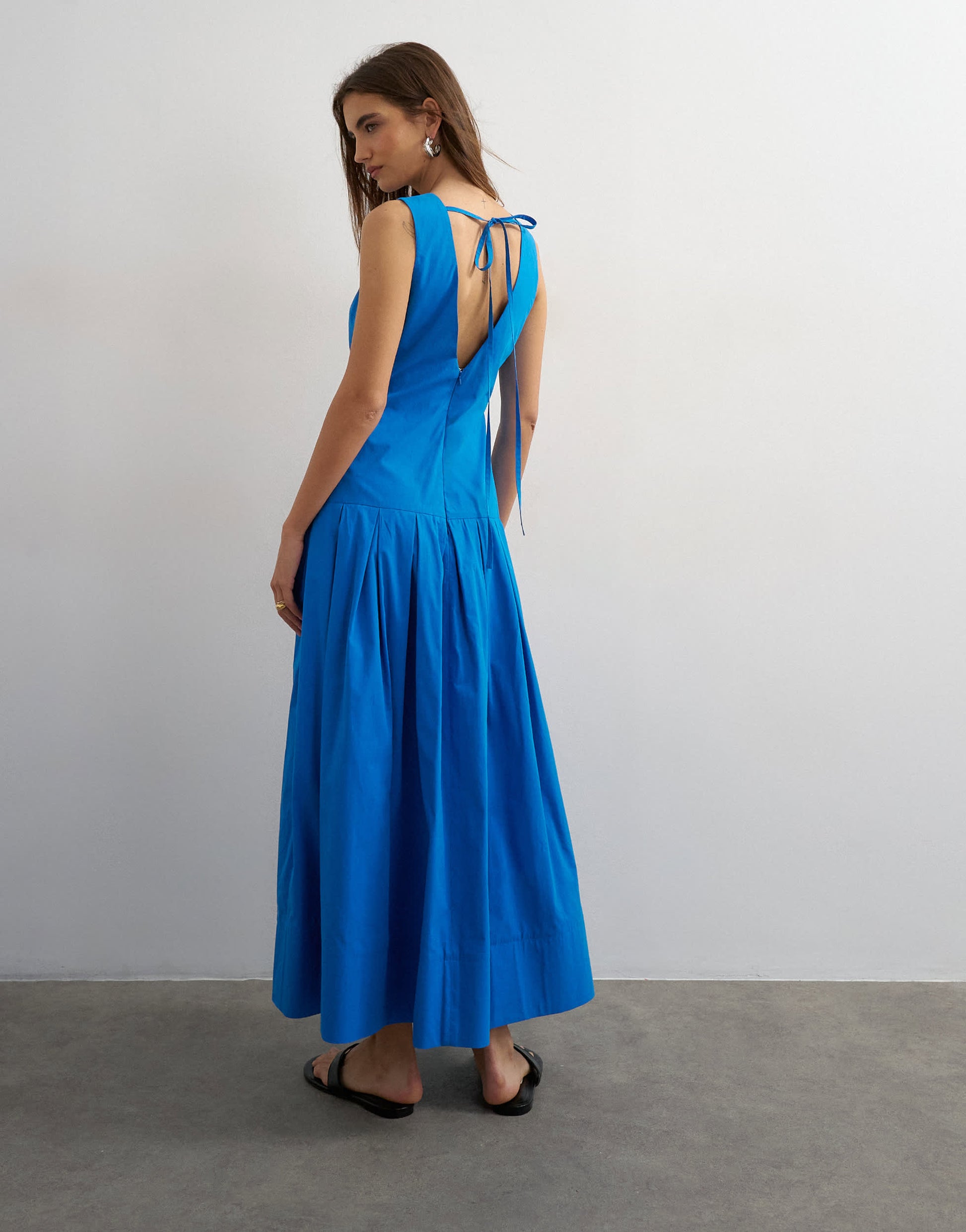 Topshop poplin structured dropped waist maxi dress in cobalt