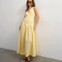 Topshop poplin structured dropped waist maxi dress in buttermilk