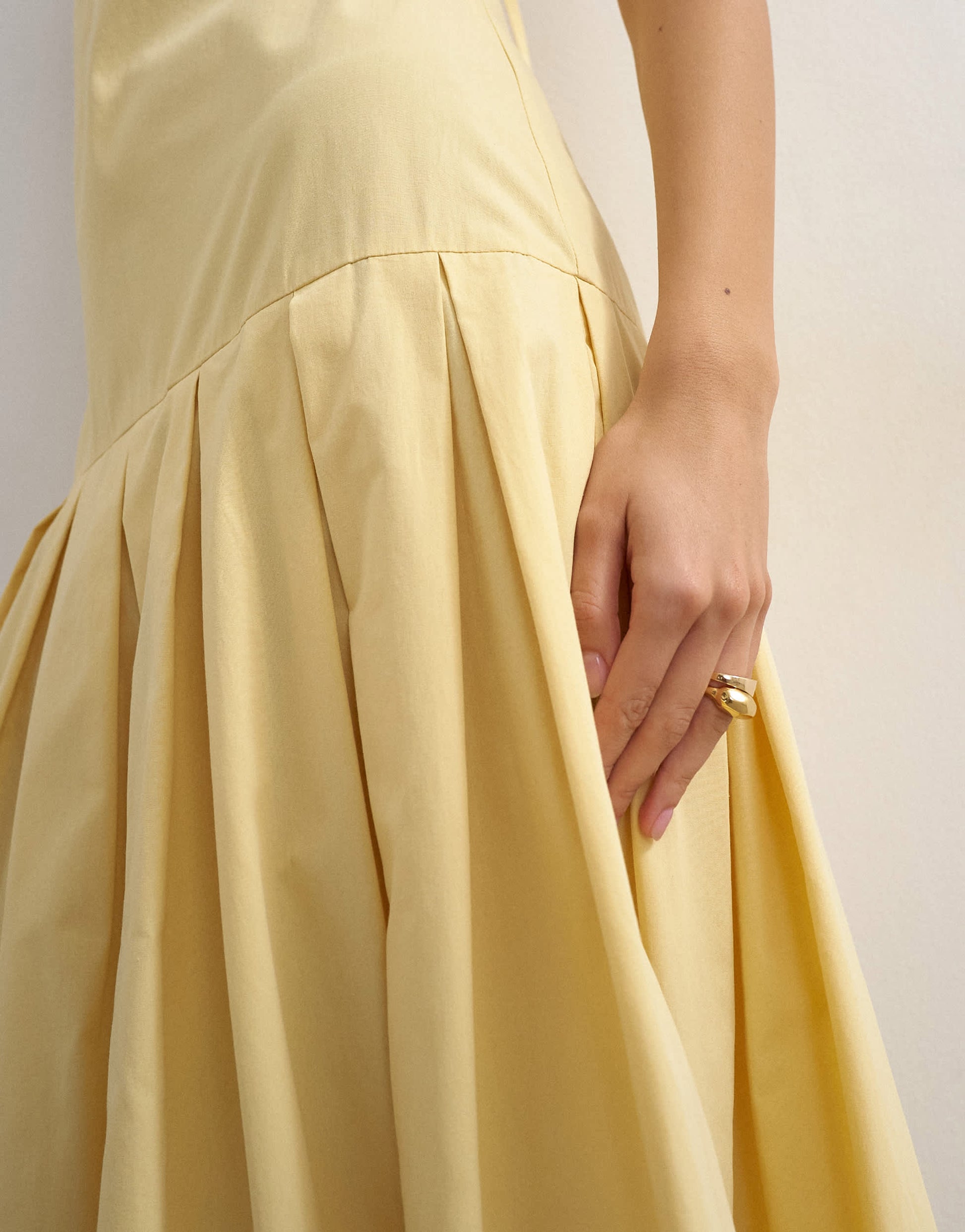 Topshop poplin structured dropped waist maxi dress in buttermilk