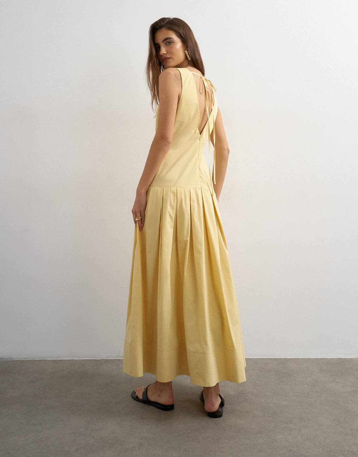 Topshop poplin structured dropped waist maxi dress in buttermilk