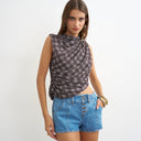 Topshop denim button fly knicker short in mid blue