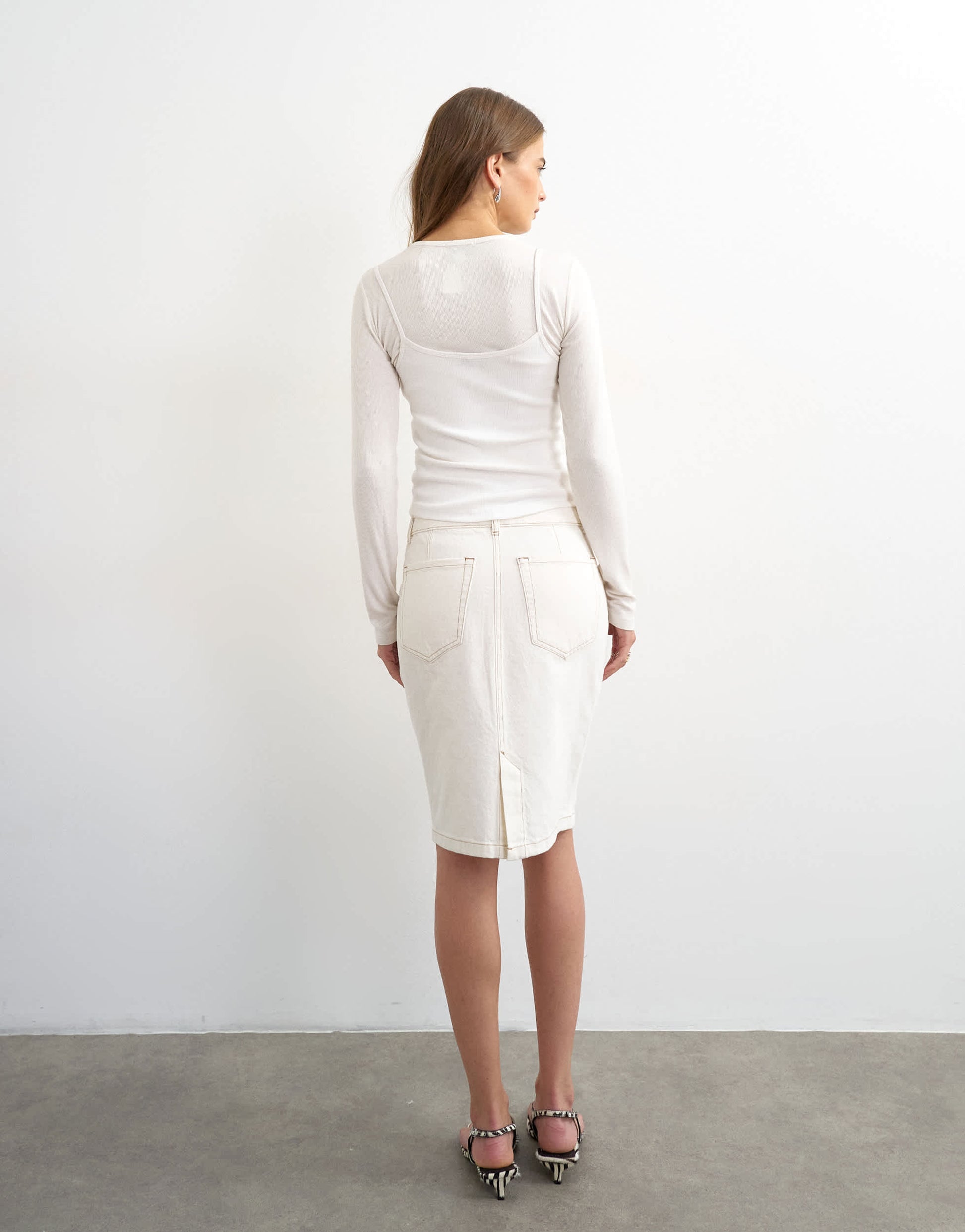 Topshop denim 90s midi skirt in bone