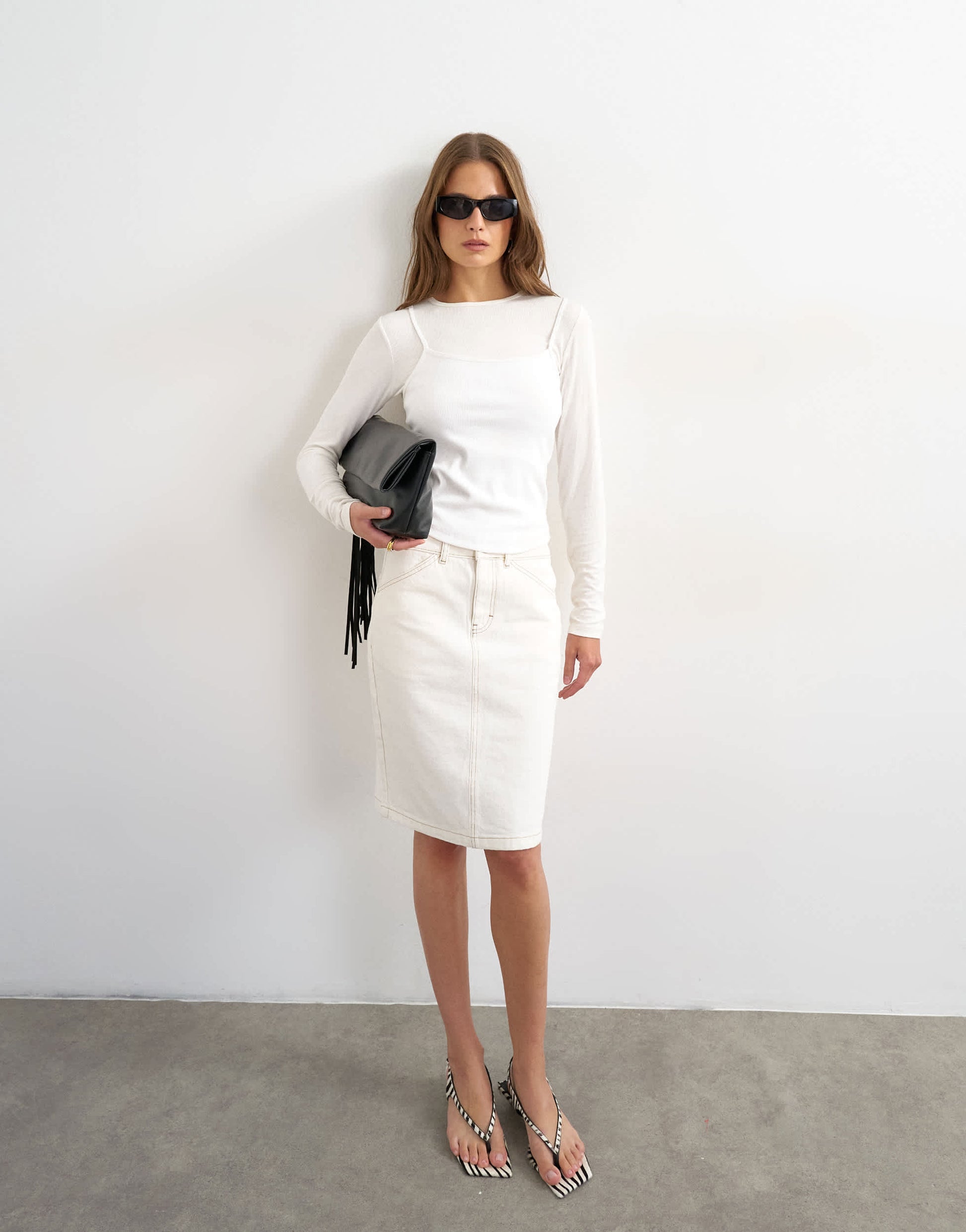 Topshop denim 90s midi skirt in bone