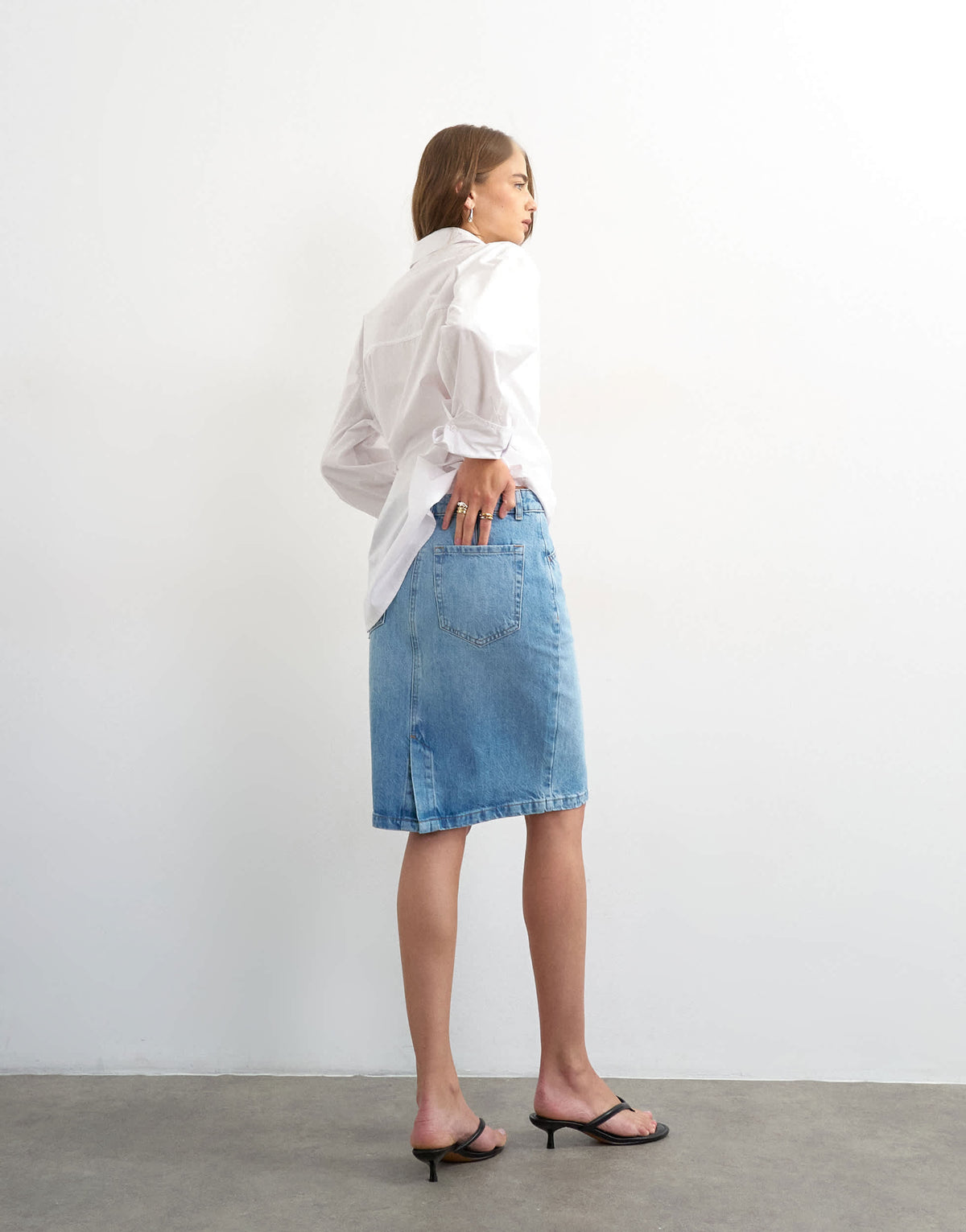 Topshop denim 90s midi skirt in bleach