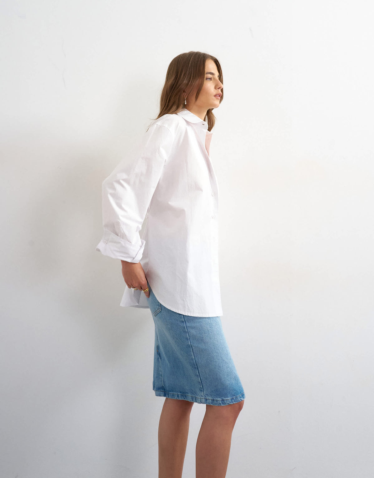 Topshop denim 90s midi skirt in bleach