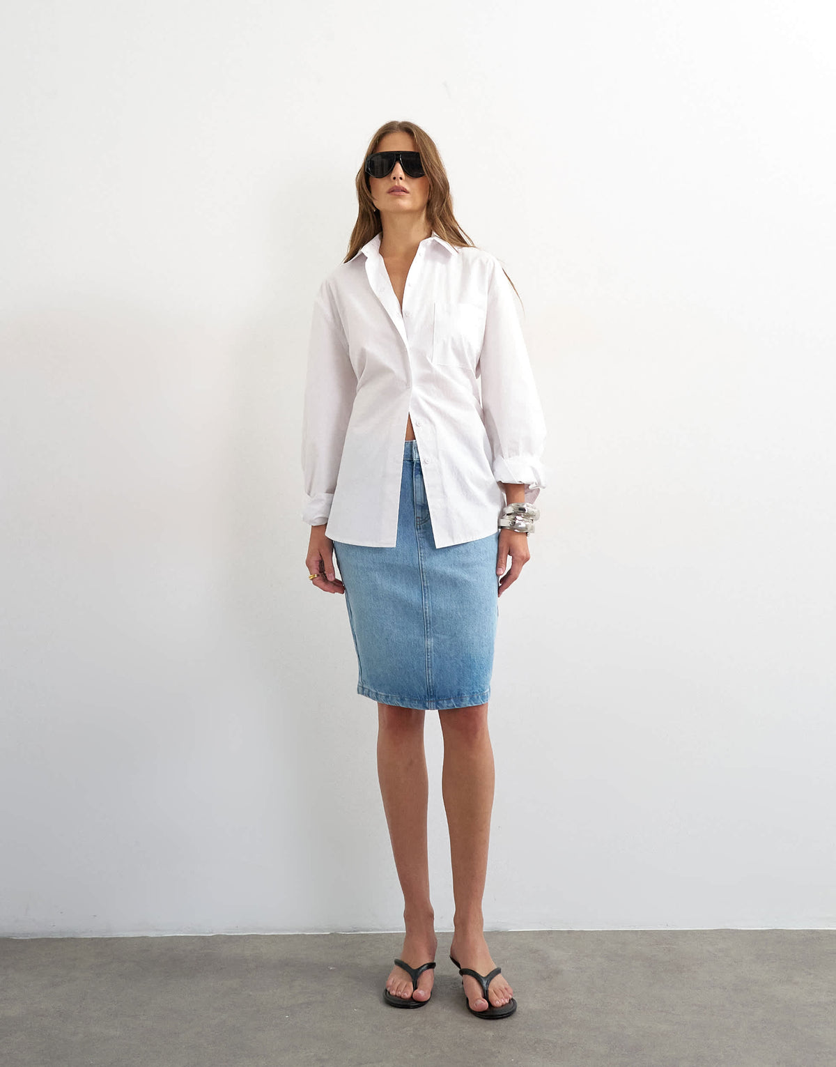 Topshop denim 90s midi skirt in bleach