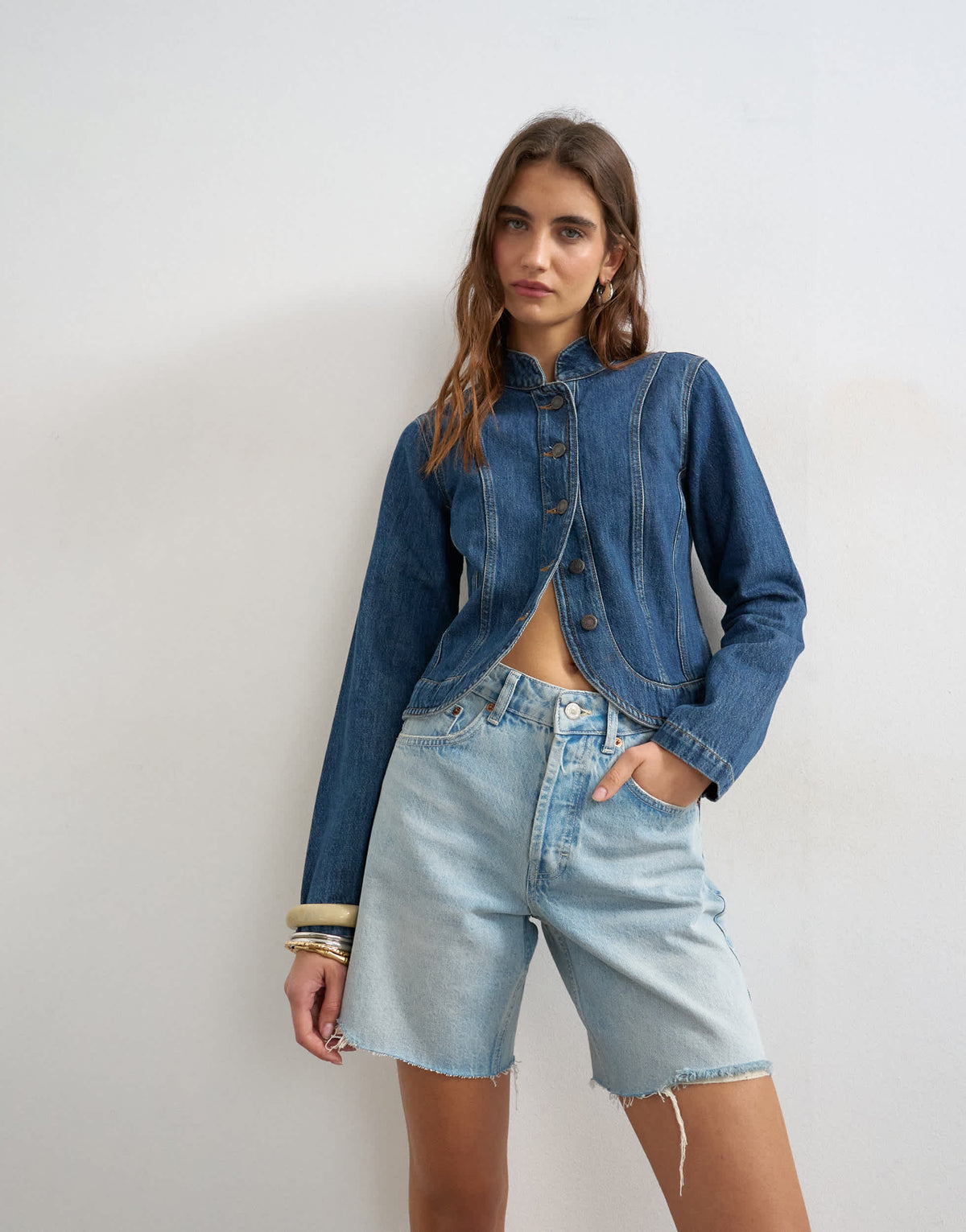 Topshop denim distressed Editor short in bleach