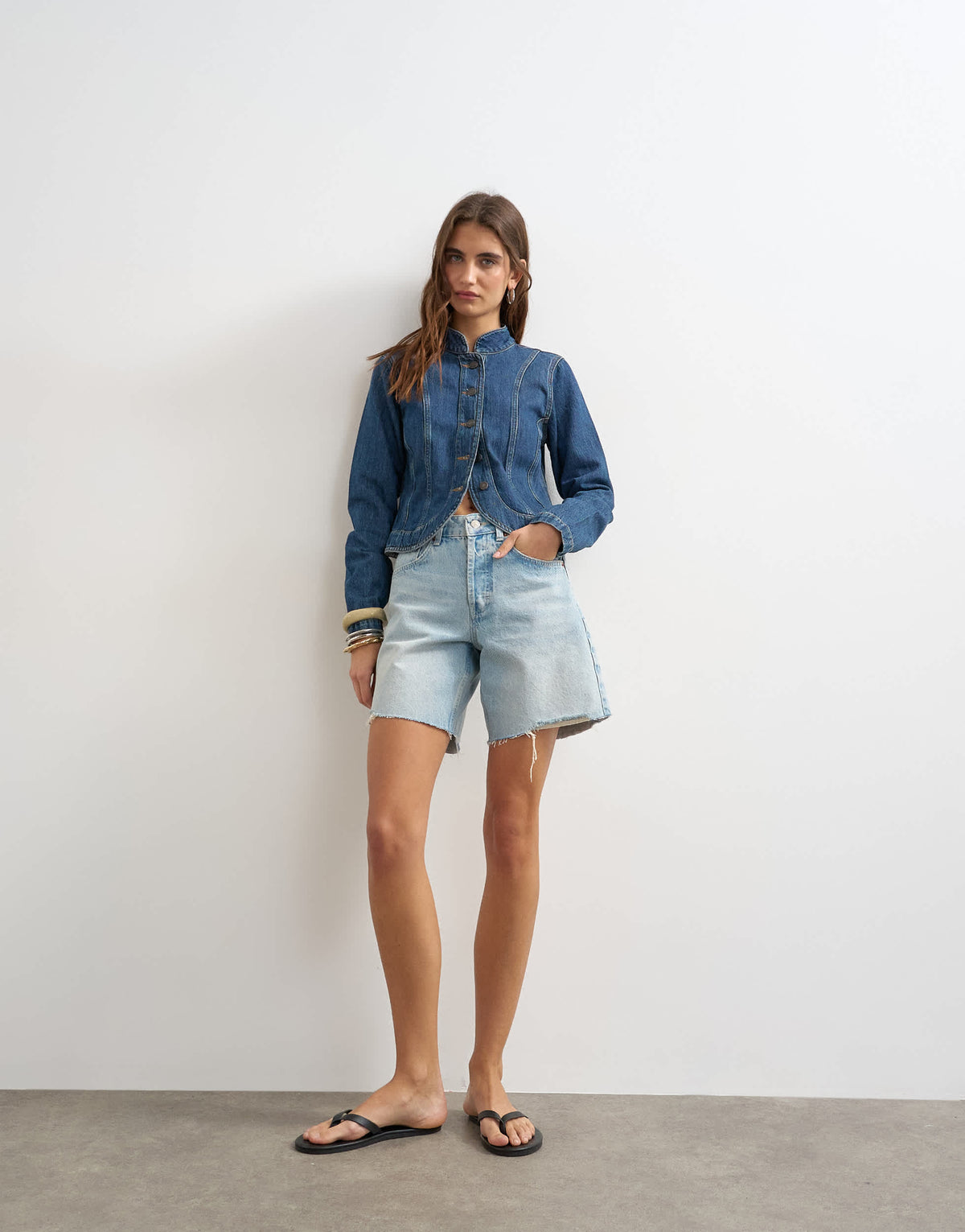 Topshop denim distressed Editor short in bleach