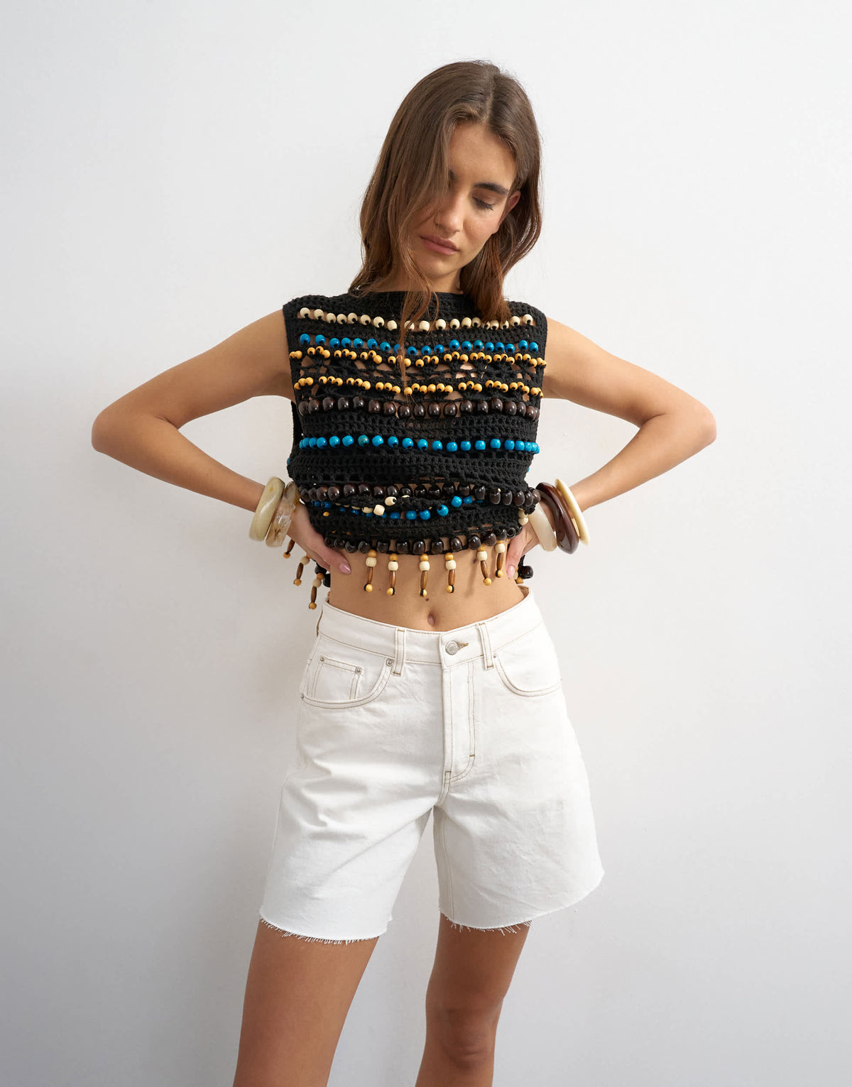 Topshop denim Editor short with raw hem in bone