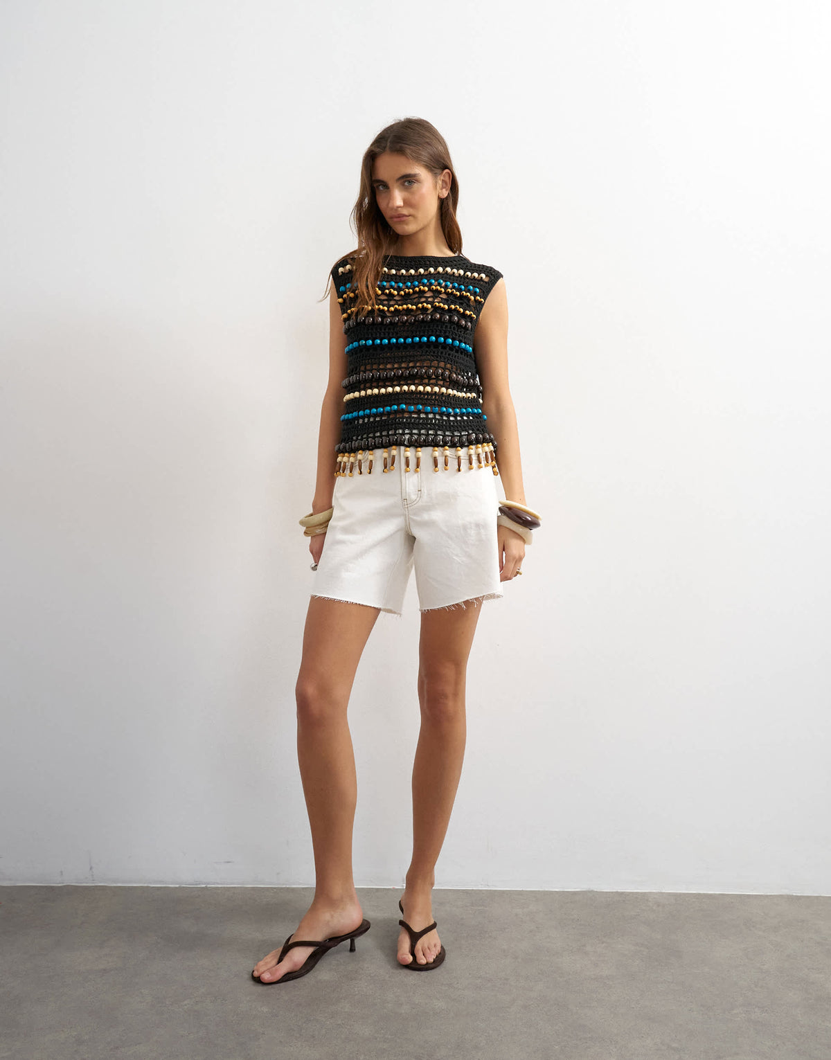 Topshop denim Editor short with raw hem in bone