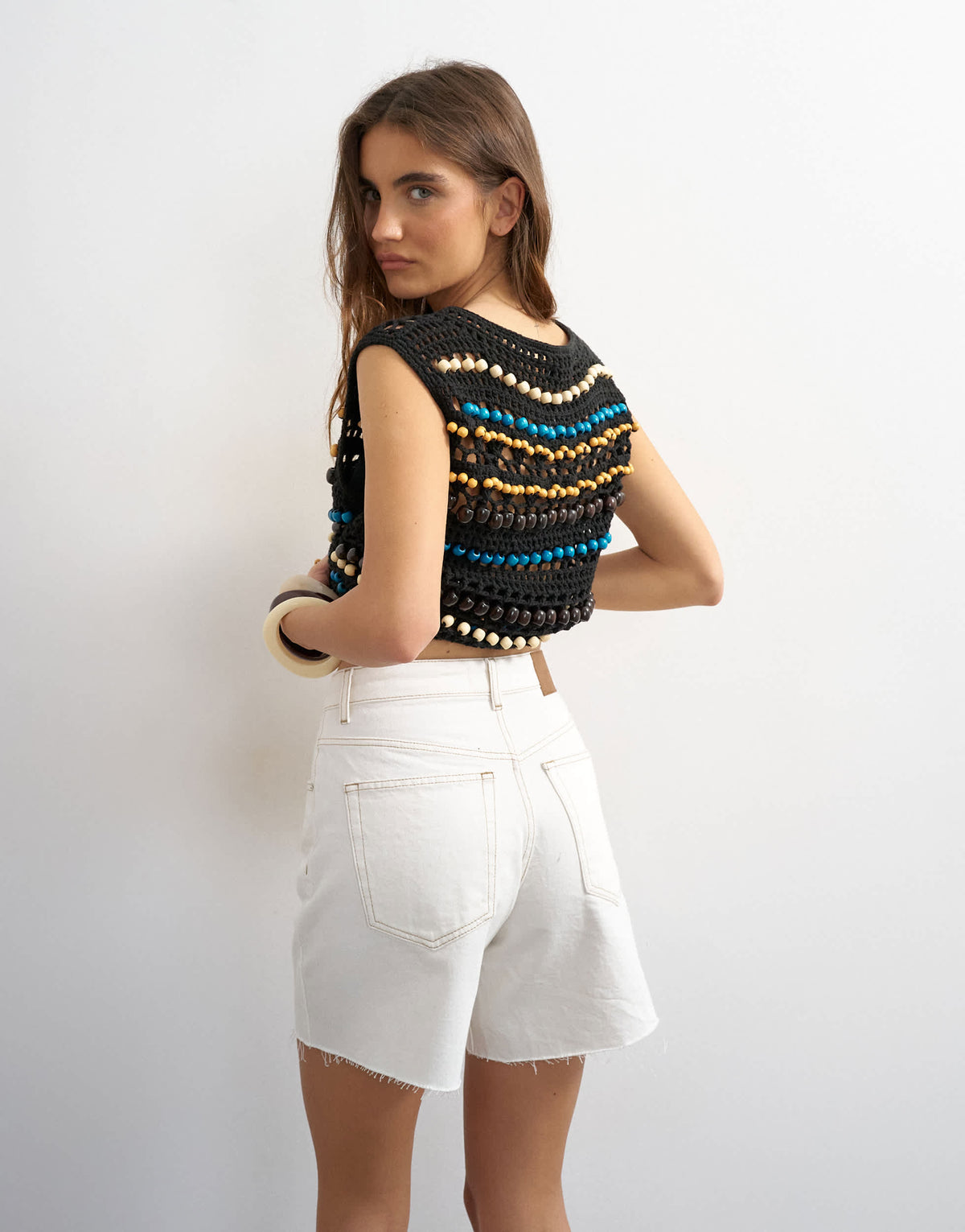 Topshop denim Editor short with raw hem in bone