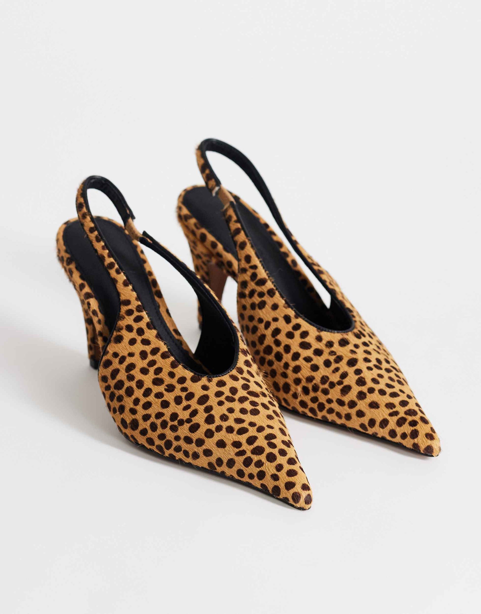 Topshop Arabella cone heel sling back court shoe in deer print