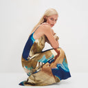 Topshop viscose satin low scoop flood length maxi slip dress in abstract ochre print