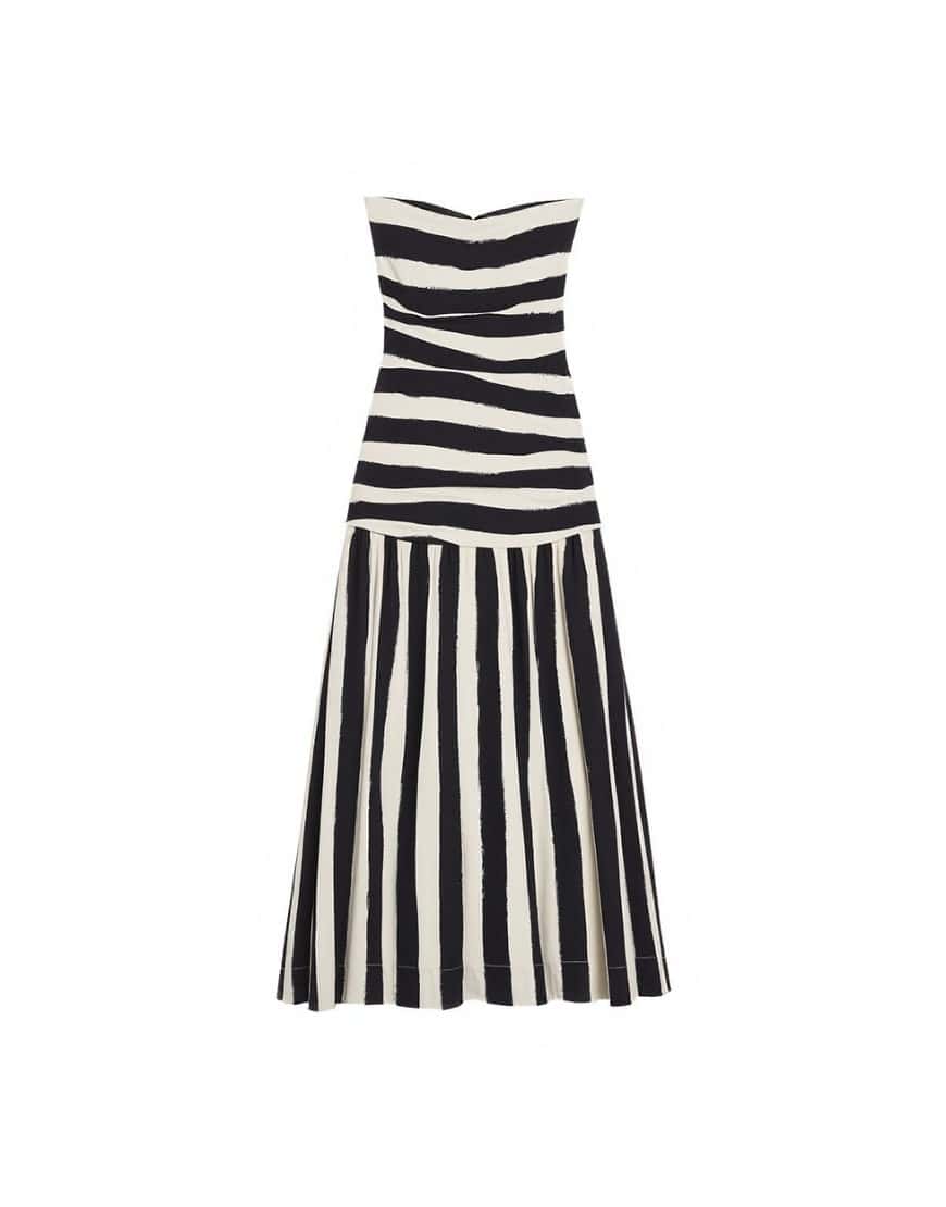 Topshop dropped waist bandeau maxi dress in thick mono stripe