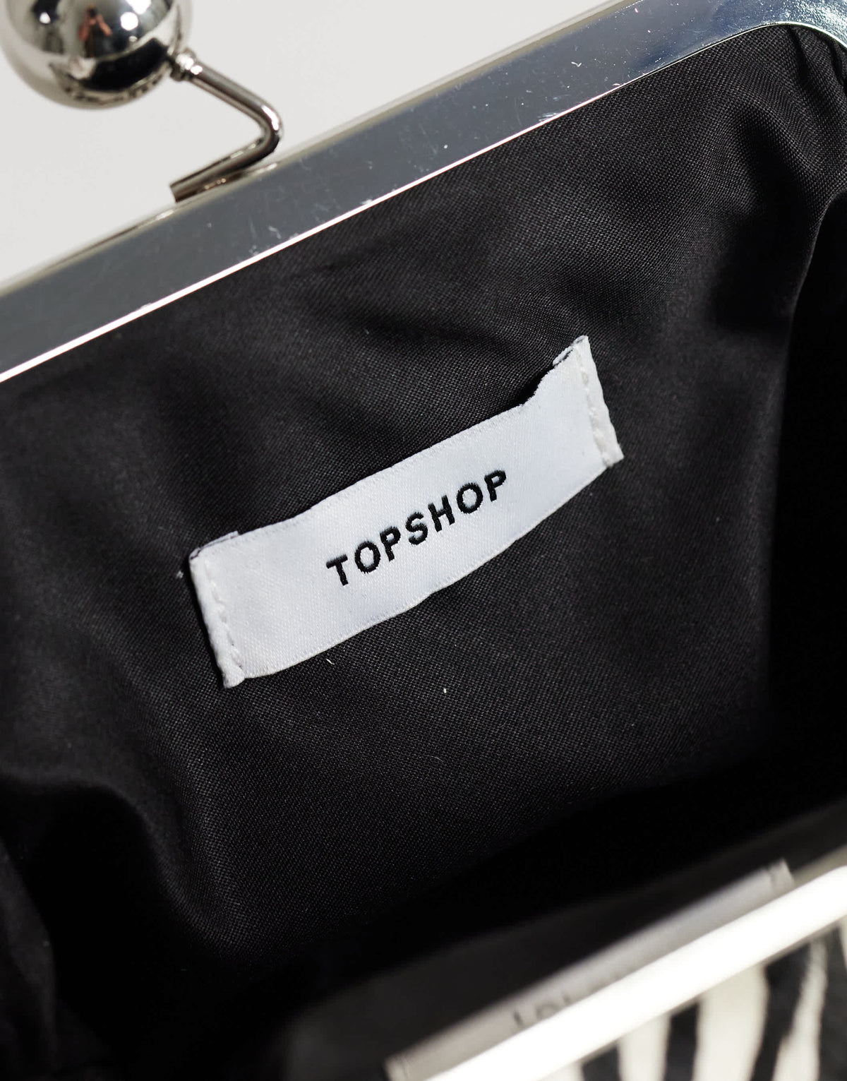 Topshop Clover hair on real leather clutch bag in zebra