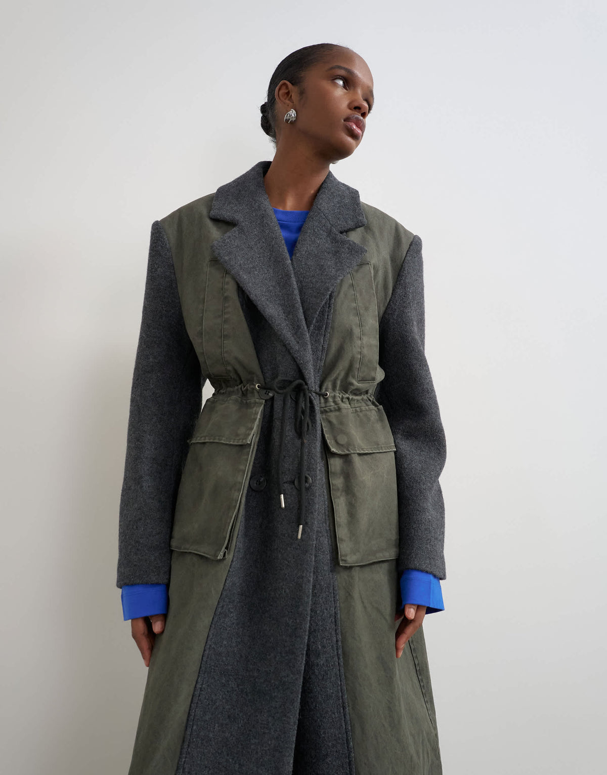 Topshop hybrid longline formal coat in grey