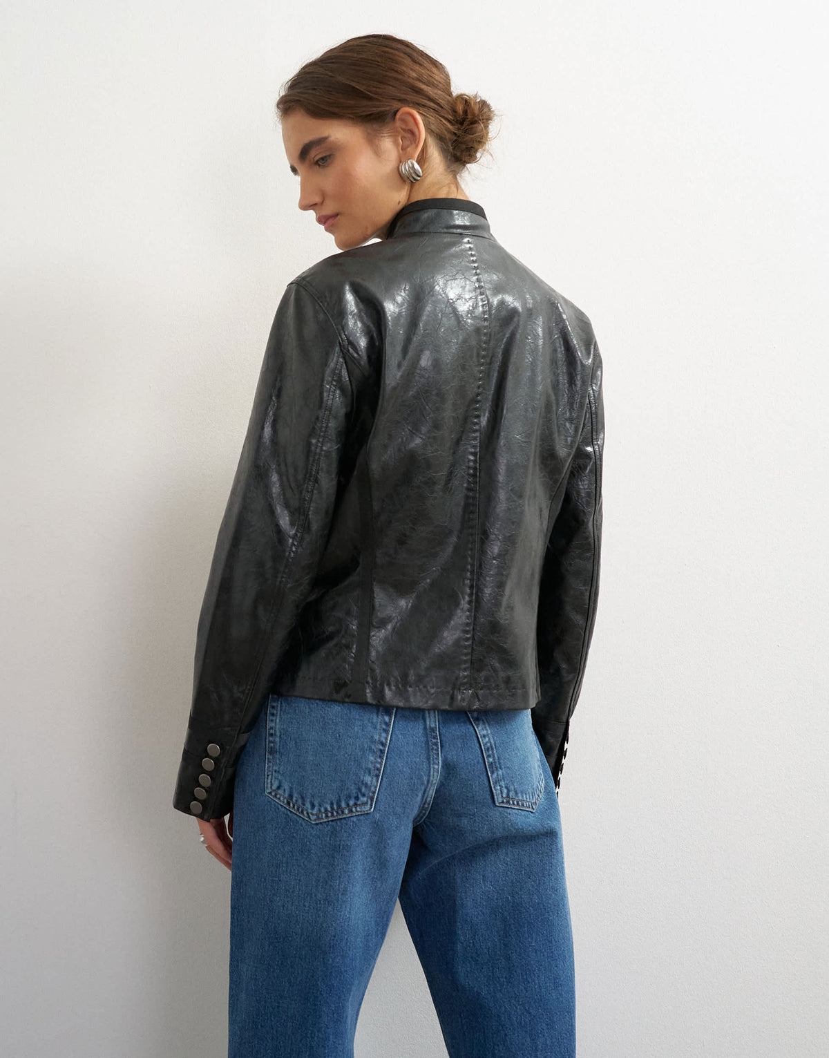 Topshop faux leather mililtary jacket in black