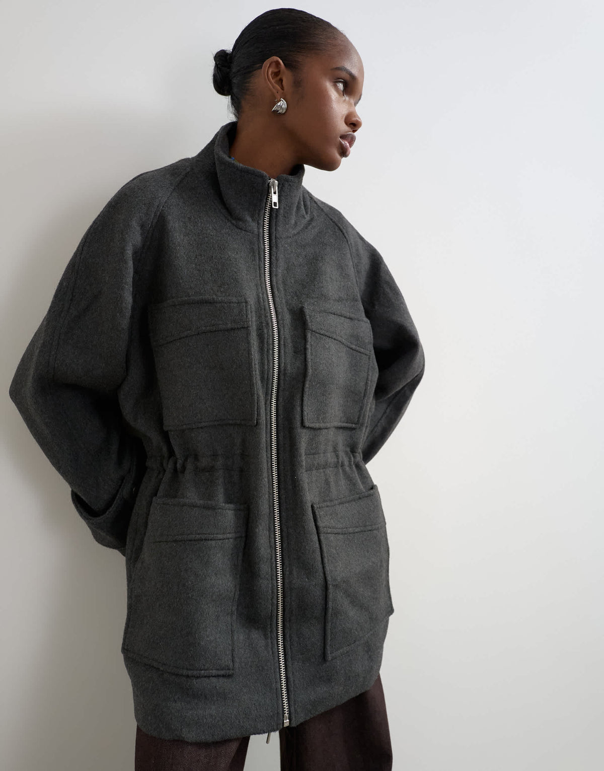 Topshop formal utility cinch waist coat in grey marl