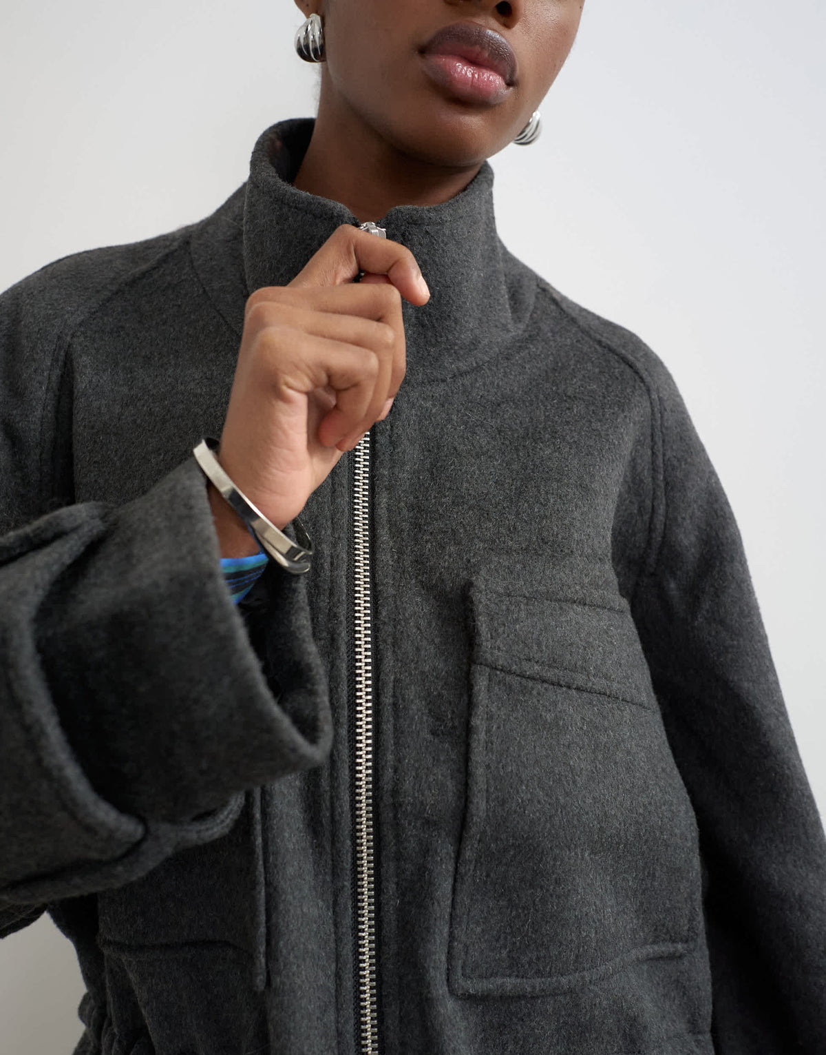 Topshop formal utility cinch waist coat in grey marl