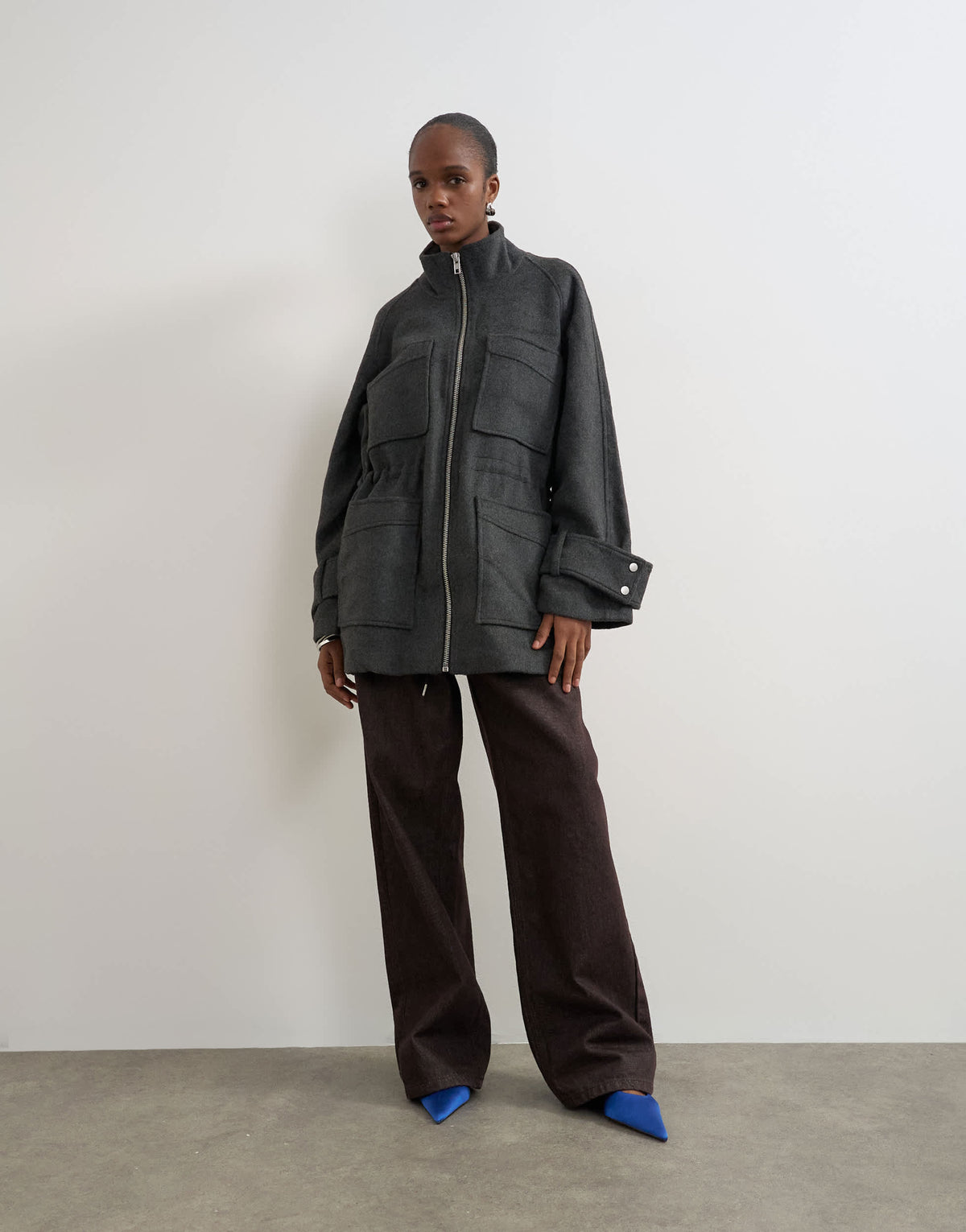 Topshop formal utility cinch waist coat in grey marl