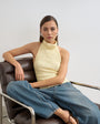 Topshop knitted drape neck low back top in yellow