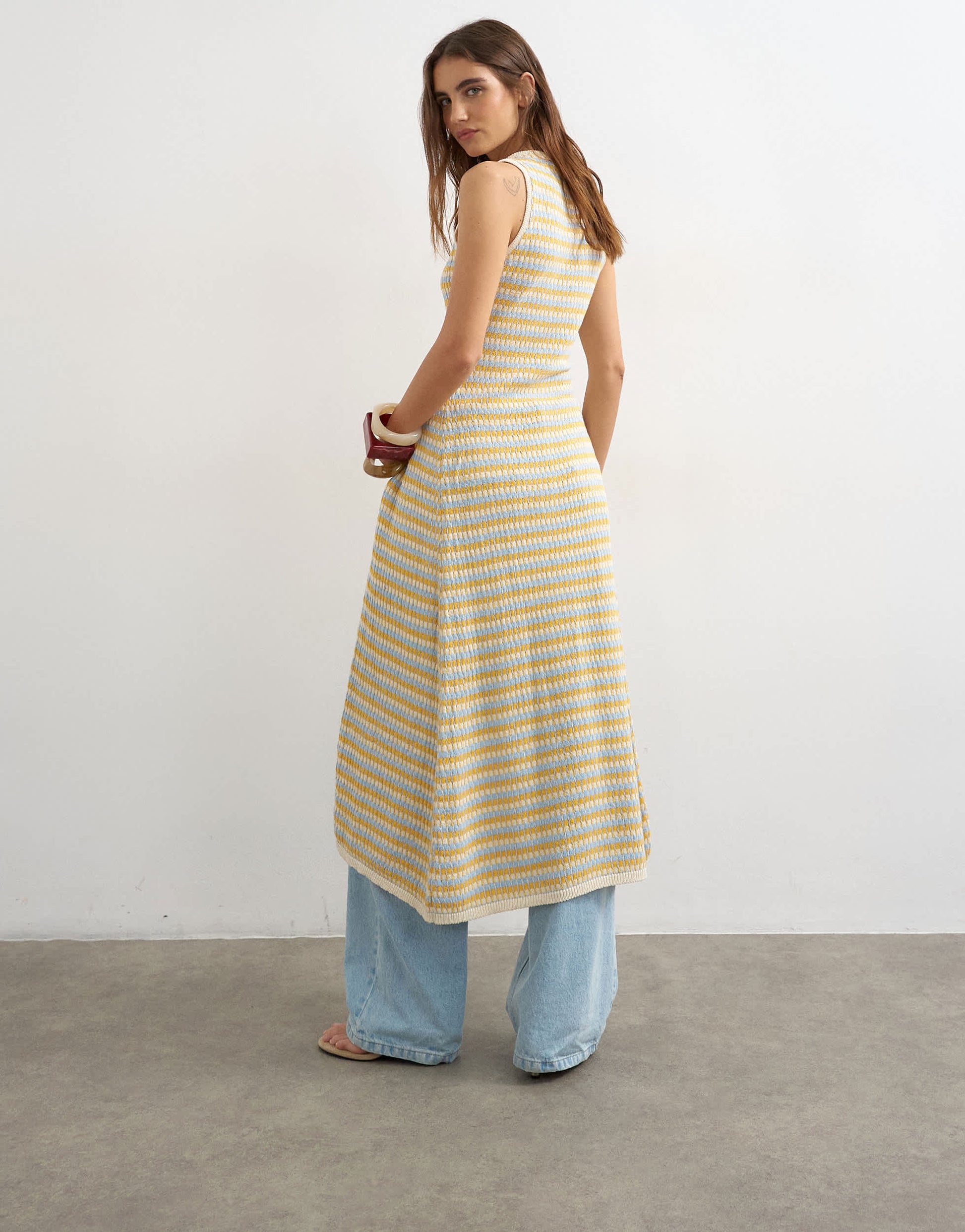 Topshop knitted pleated long line cardi in multi