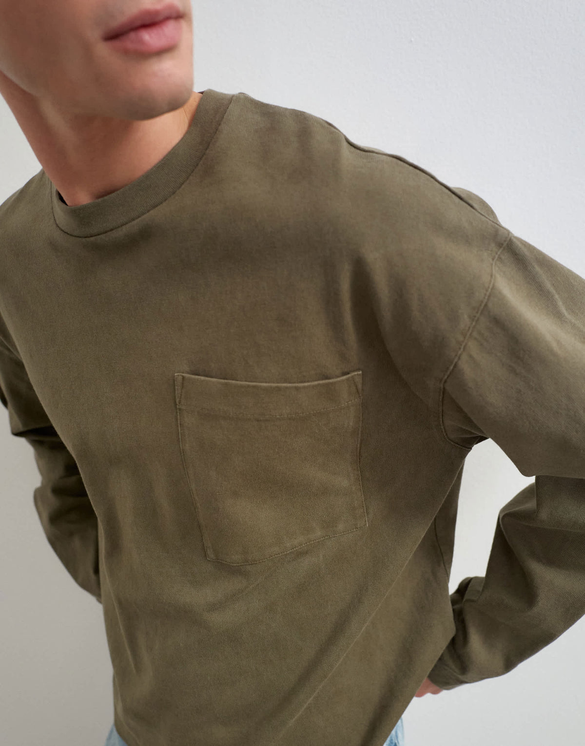 Topman relaxed fit long sleeve heavyweight t-shirt in washed khaki