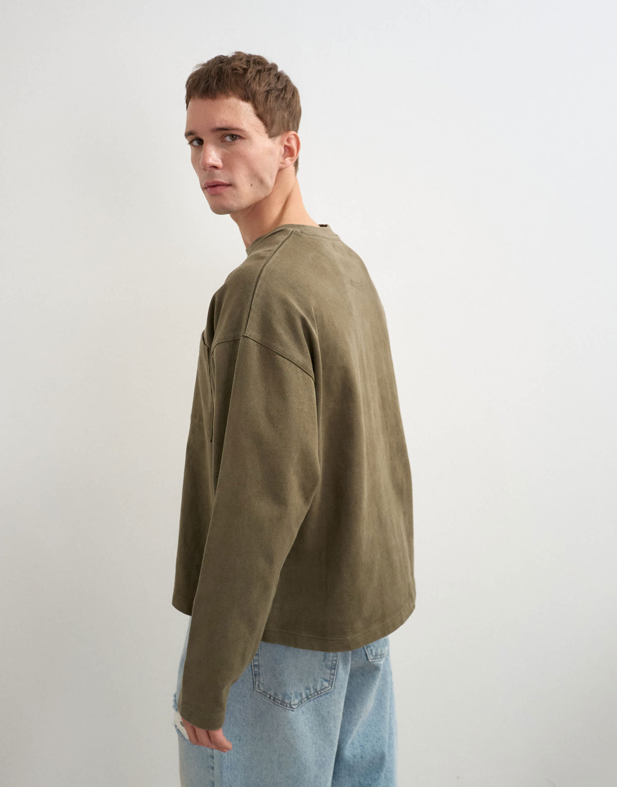 Topman relaxed fit long sleeve heavyweight t-shirt in washed khaki