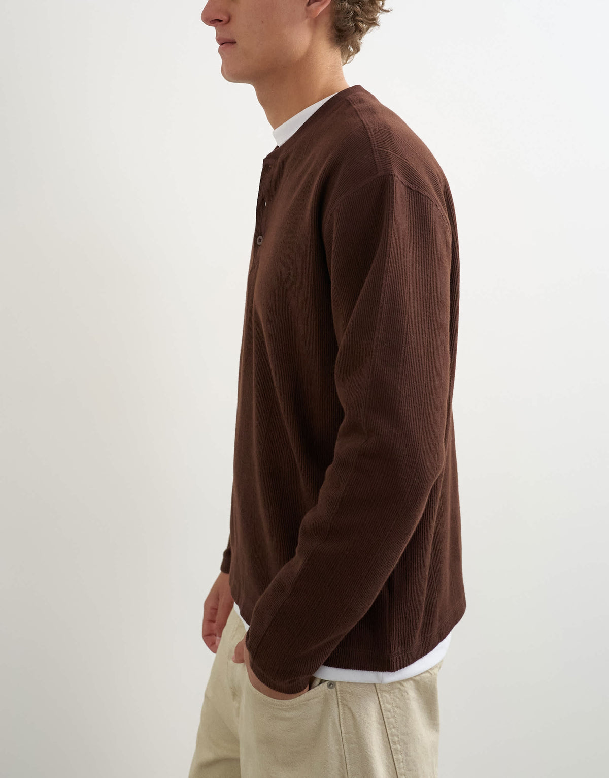 Topman relaxed fit rib henley in brown