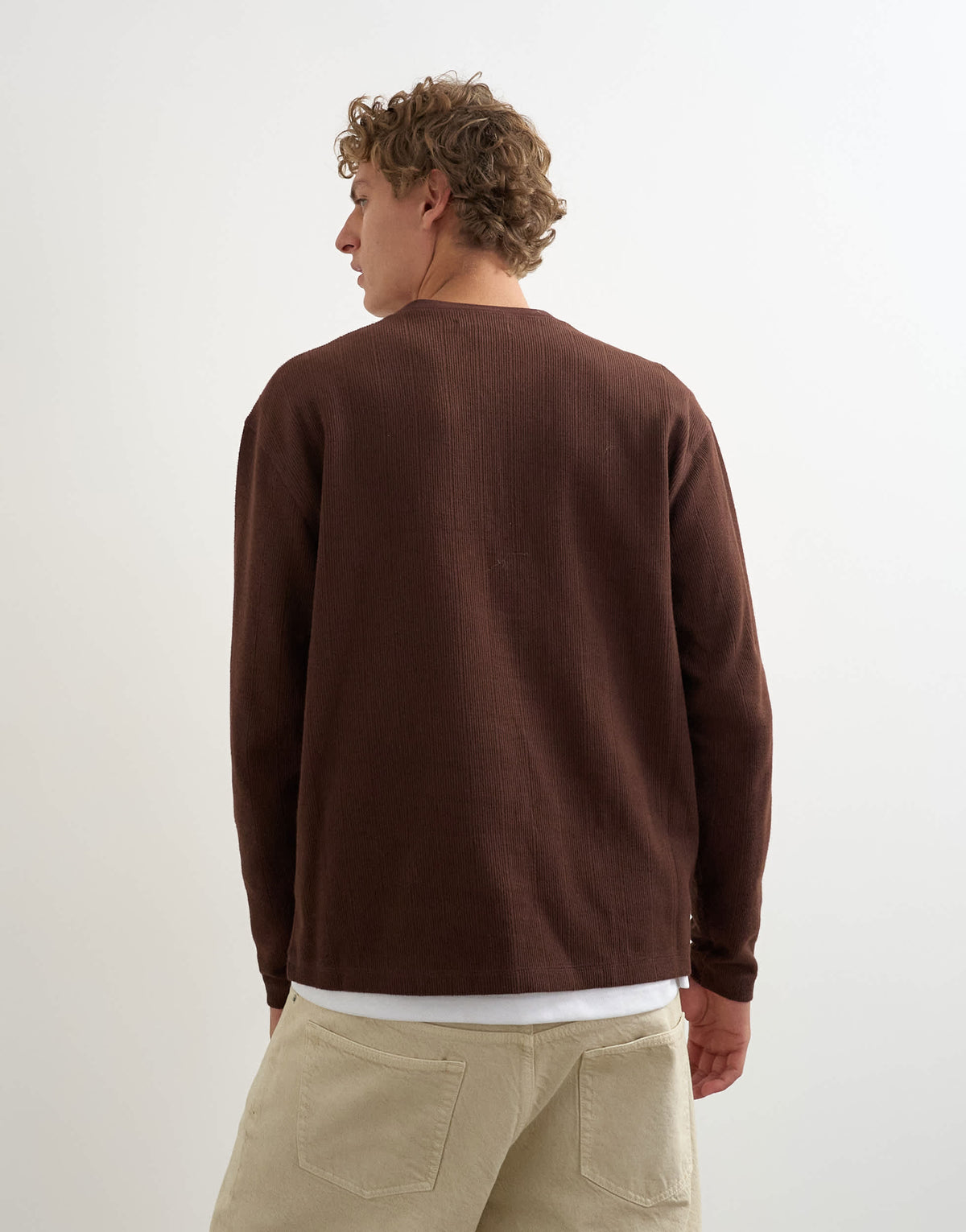 Topman relaxed fit rib henley in brown