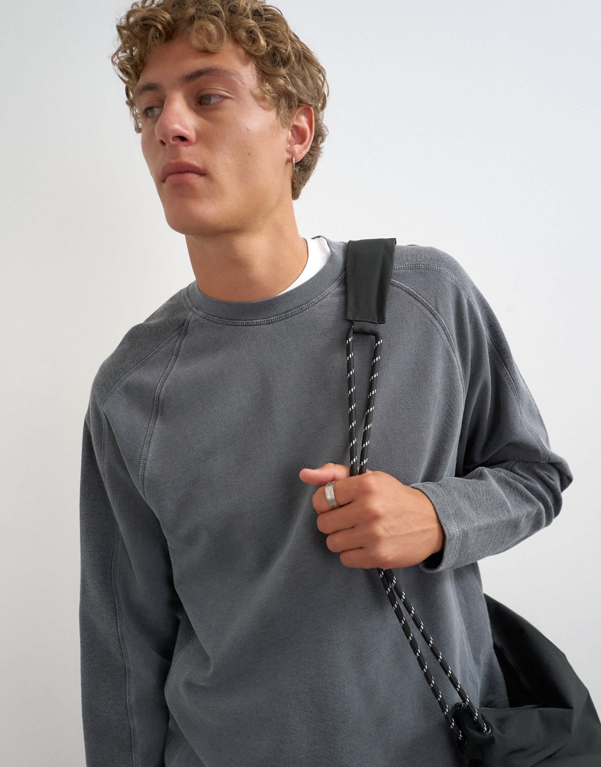 Topman relaxed fit crop long sleeve t-shirt with panel detail in washed grey