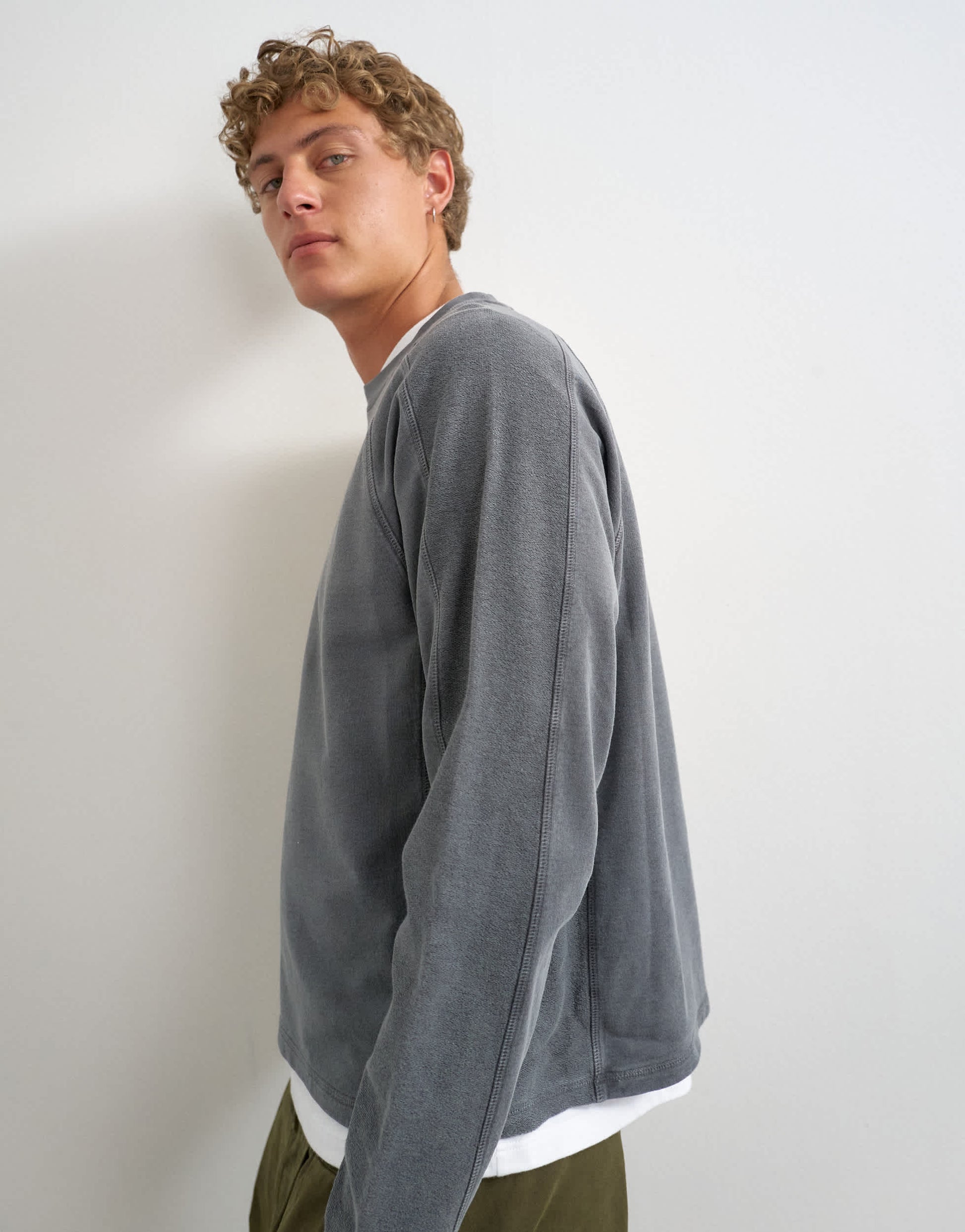 Topman relaxed fit crop long sleeve t-shirt with panel detail in washed grey