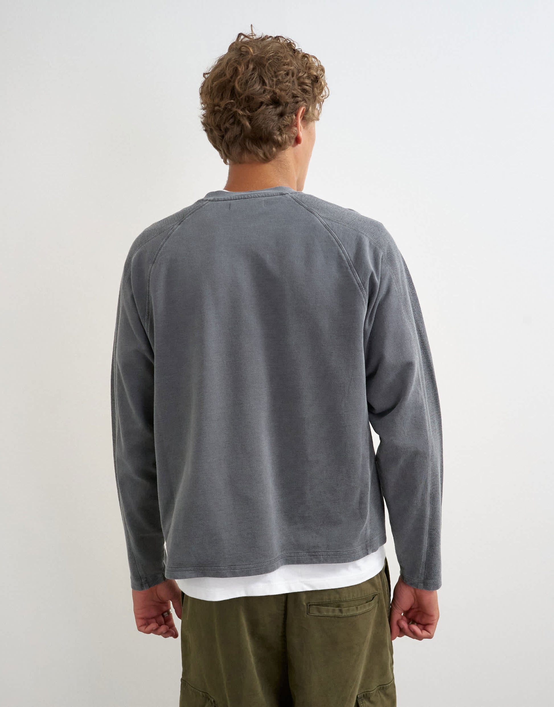 Topman relaxed fit crop long sleeve t-shirt with panel detail in washed grey