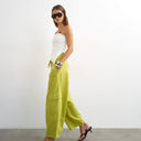 Topshop Cargo-Hose mit Bindegürtel in Limettengrün