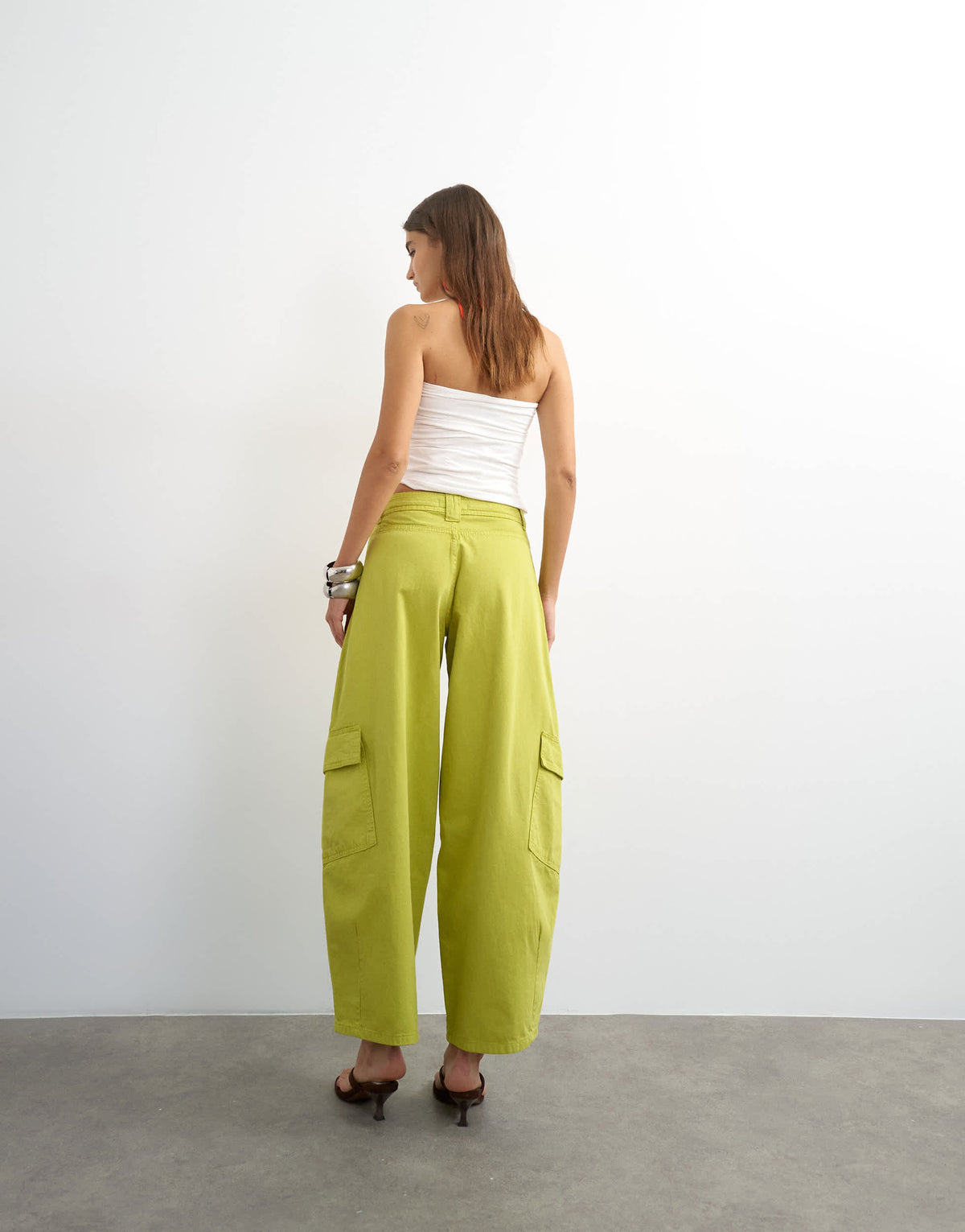 Topshop tie waist cargo trouser in lime green