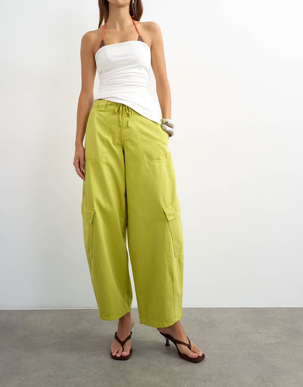 Topshop tie waist cargo trouser in lime green