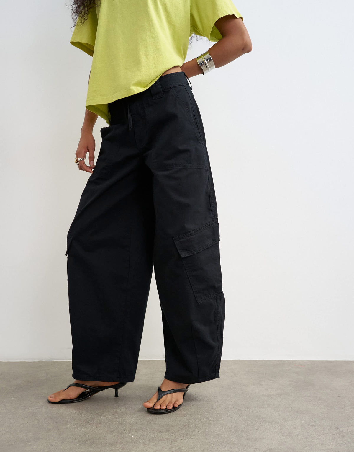 Topshop tie waist cargo trouser in black