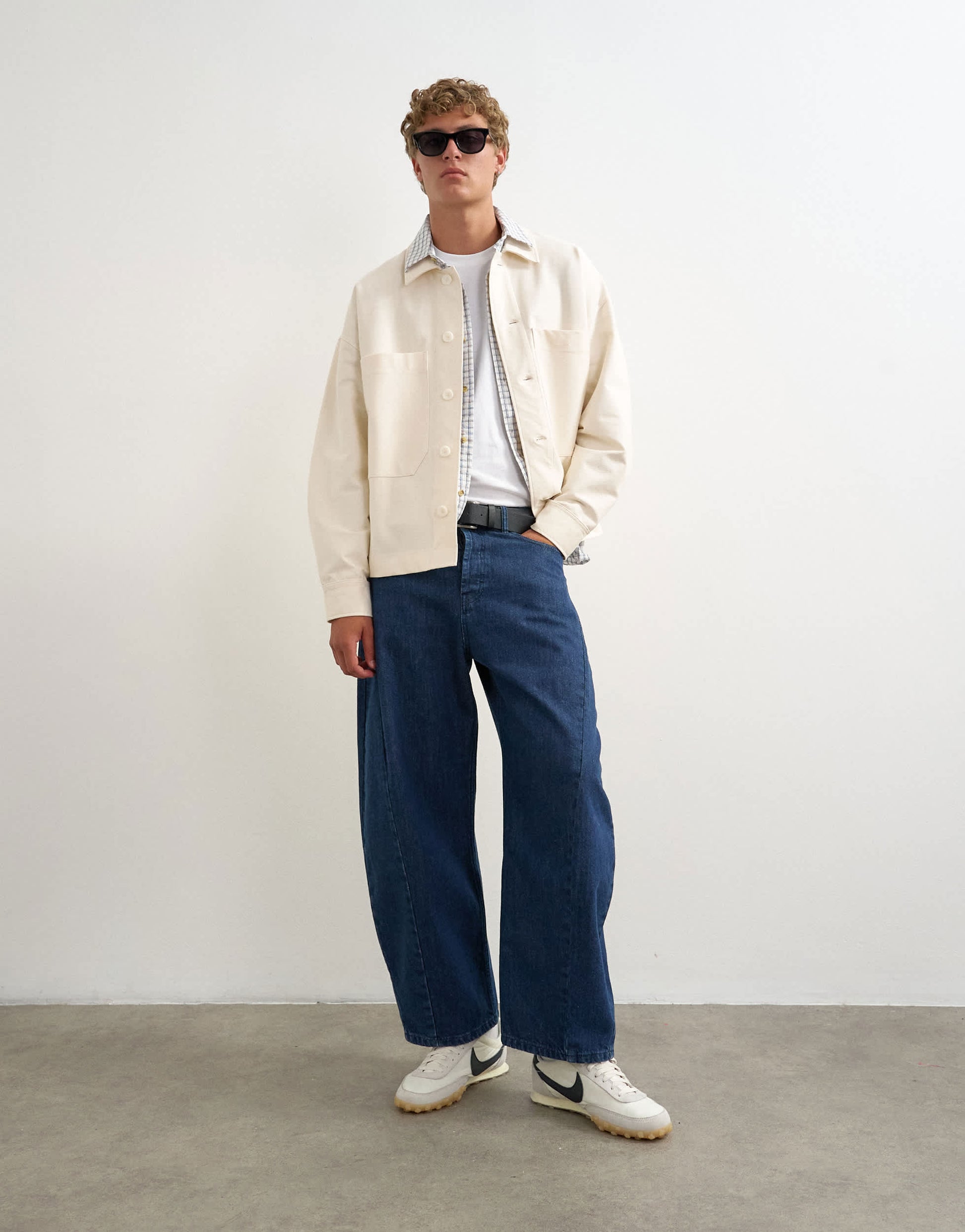 Topman oversized fit twill jersey shacket in ecru