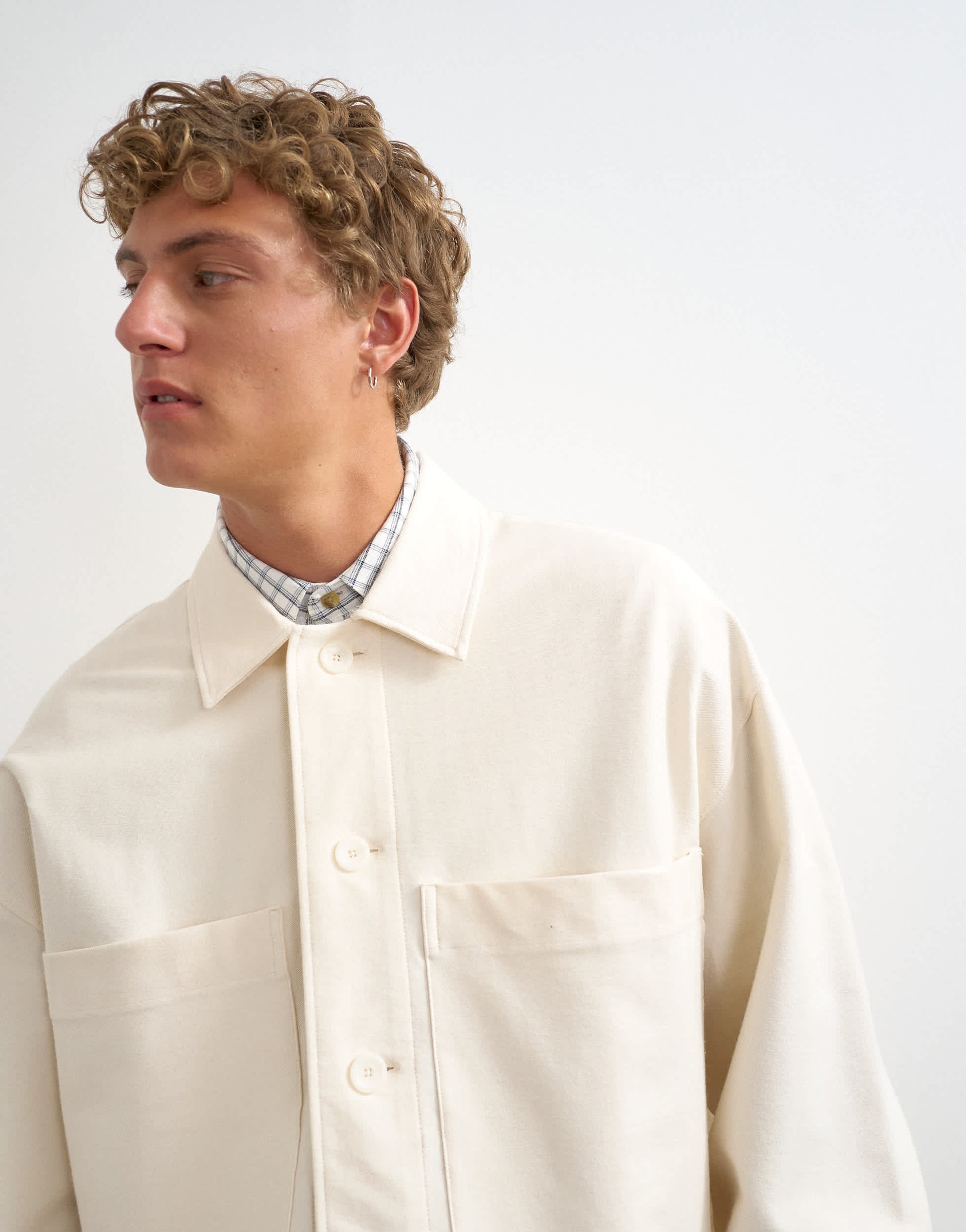 Topman oversized fit twill jersey shacket in ecru