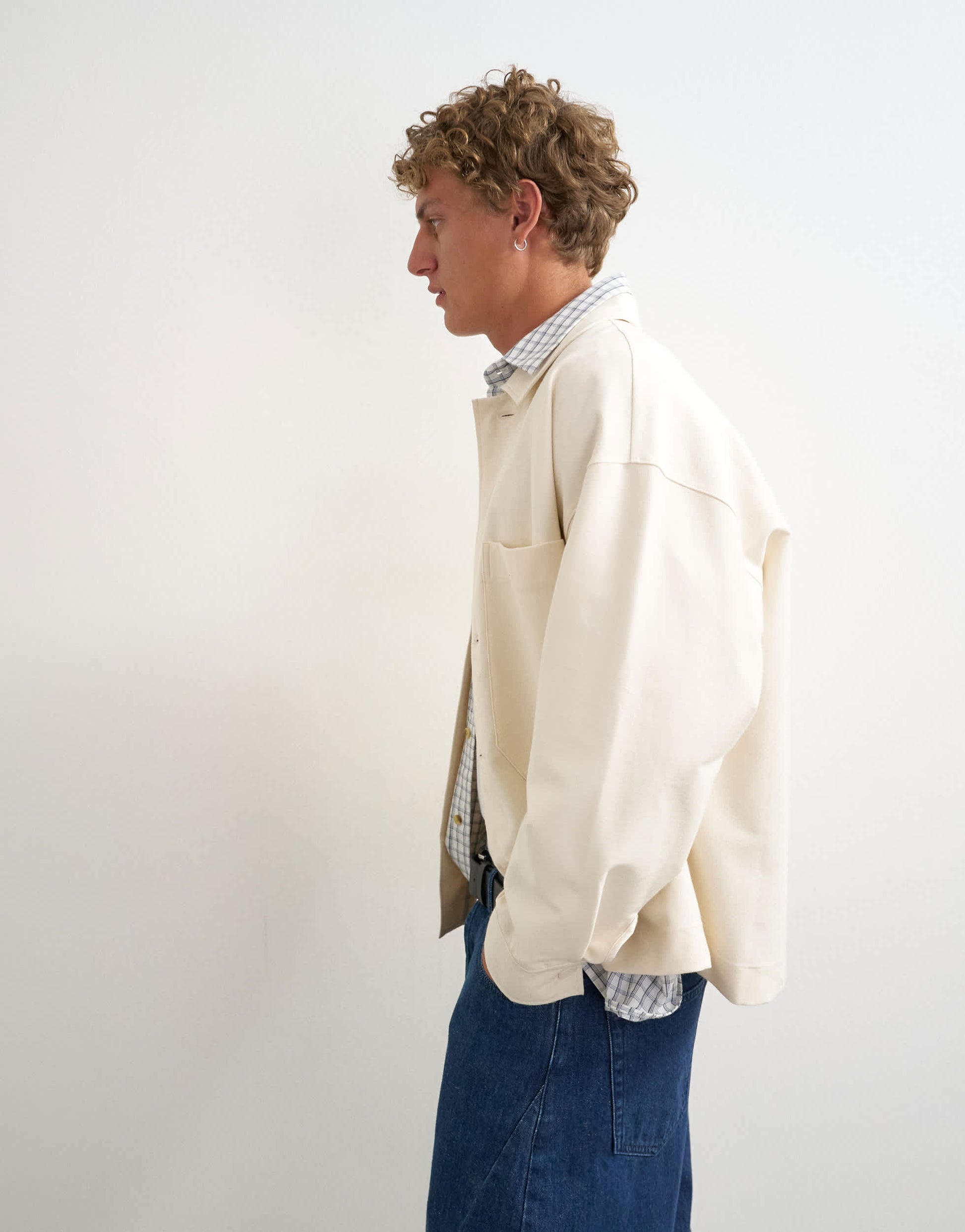 Topman oversized fit twill jersey shacket in ecru