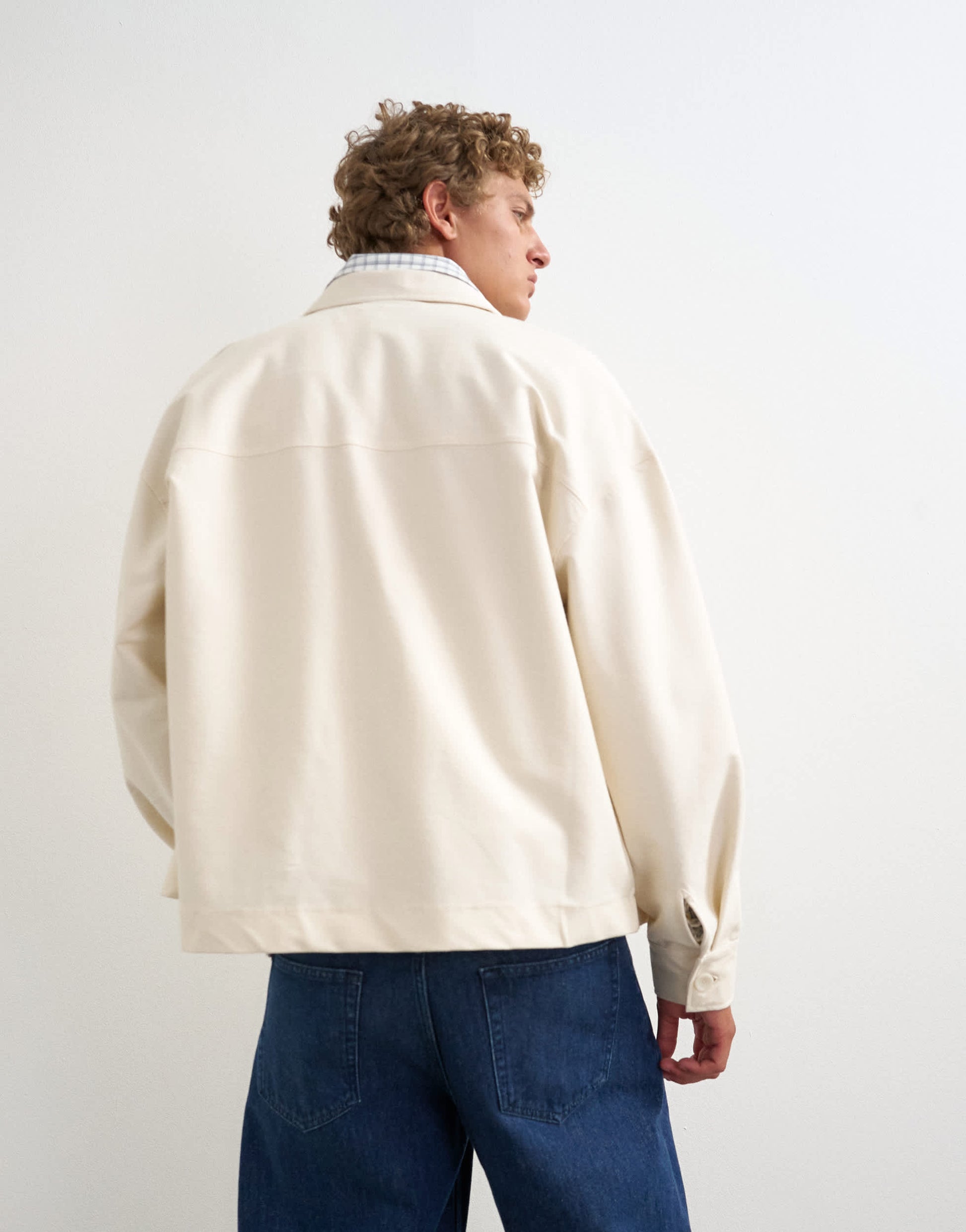 Topman oversized fit twill jersey shacket in ecru