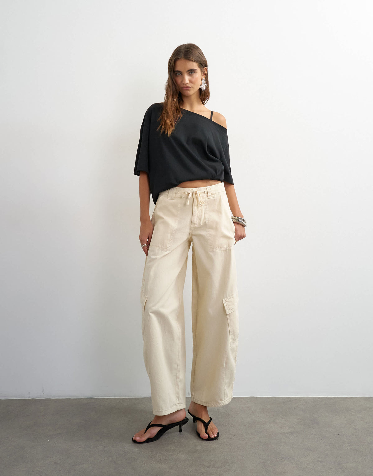 Topshop tie waist cargo trouser in ecru