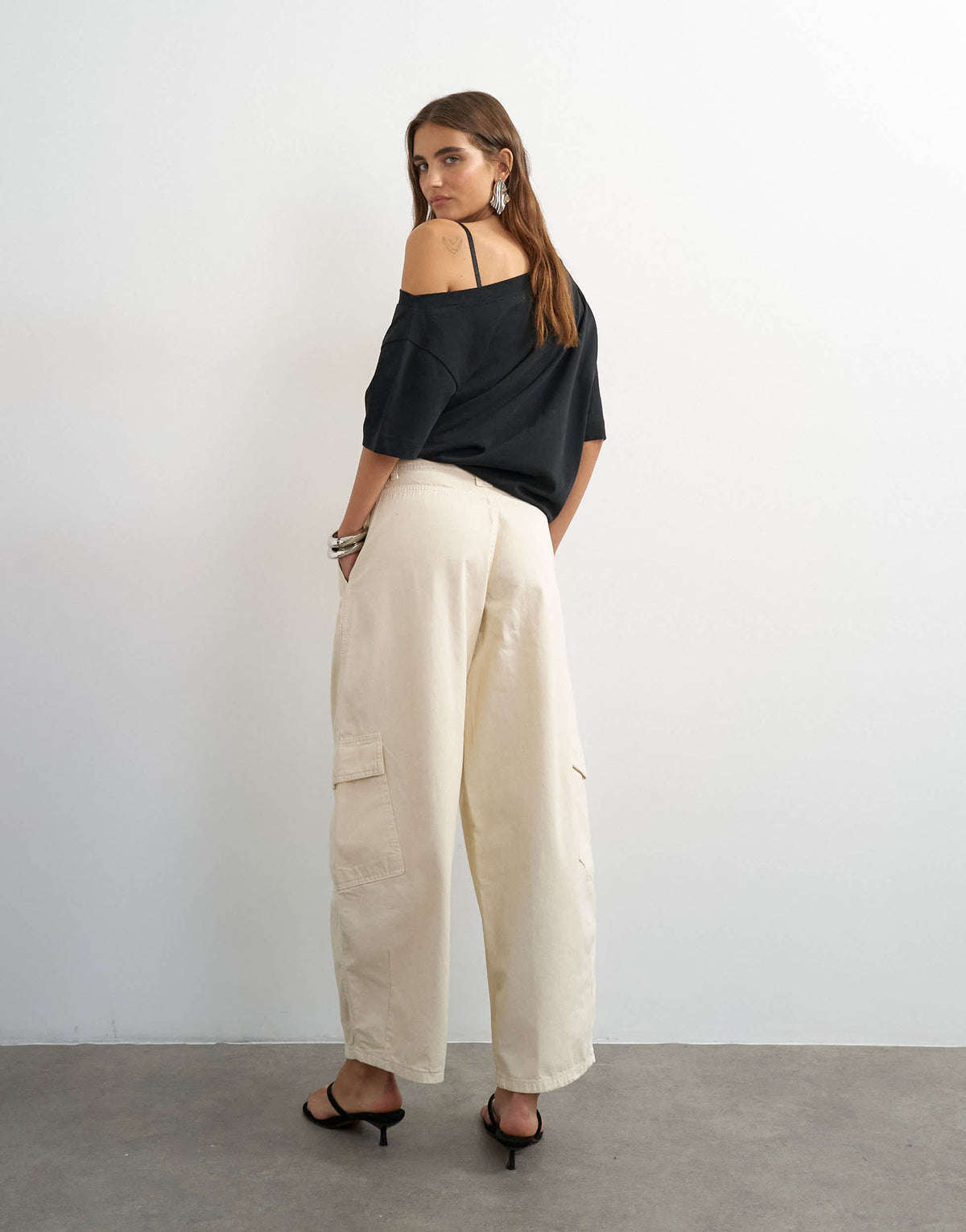 Topshop tie waist cargo trouser in ecru
