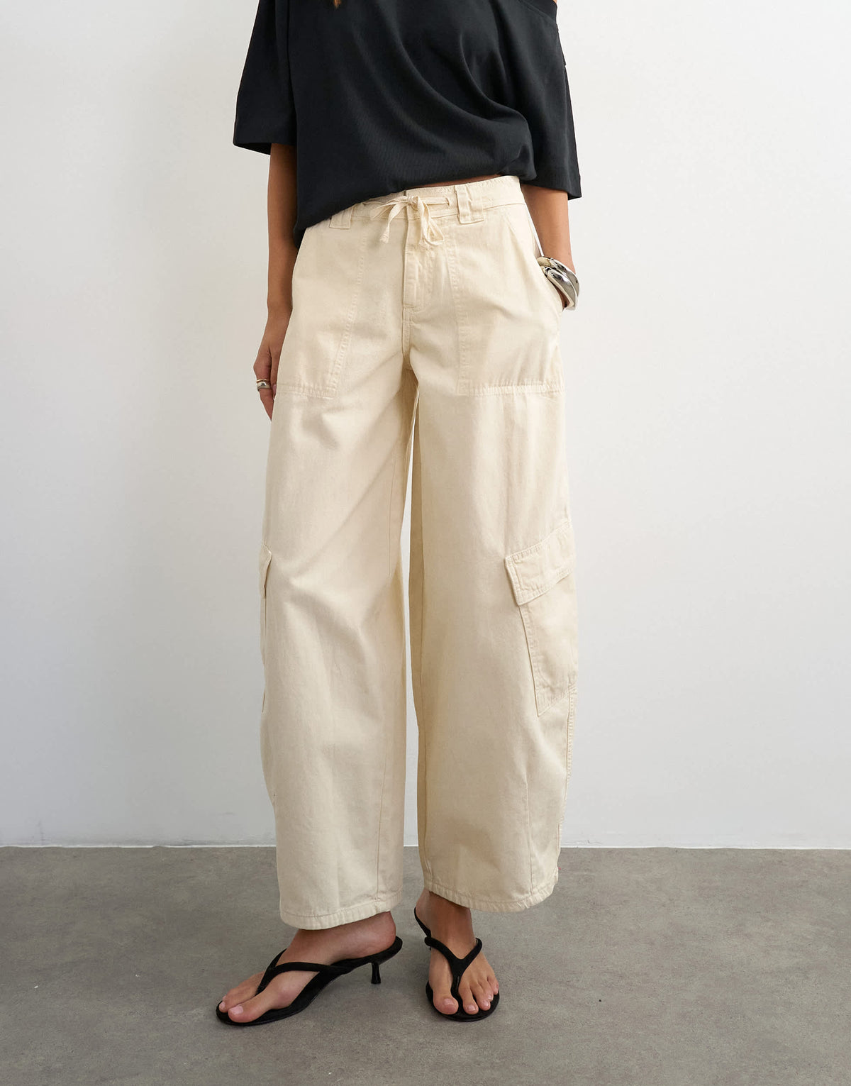 Topshop tie waist cargo trouser in ecru