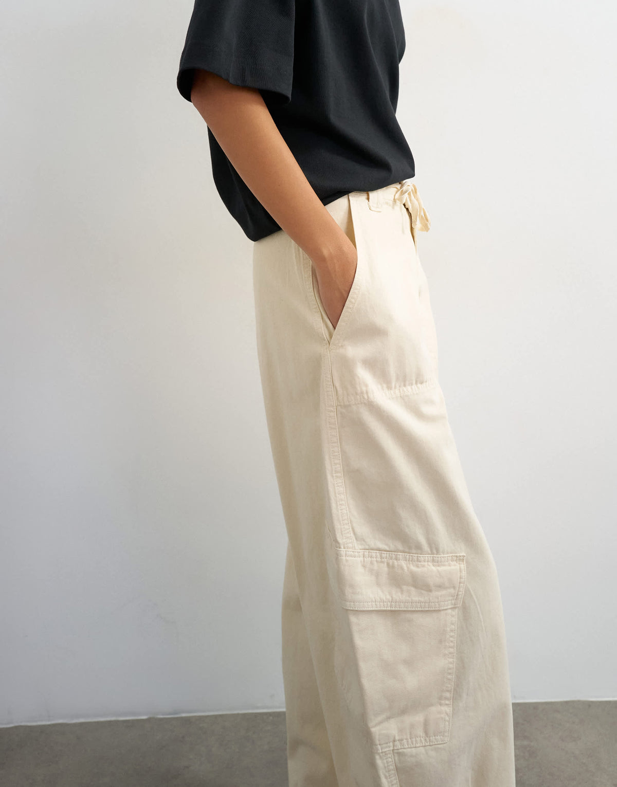 Topshop tie waist cargo trouser in ecru