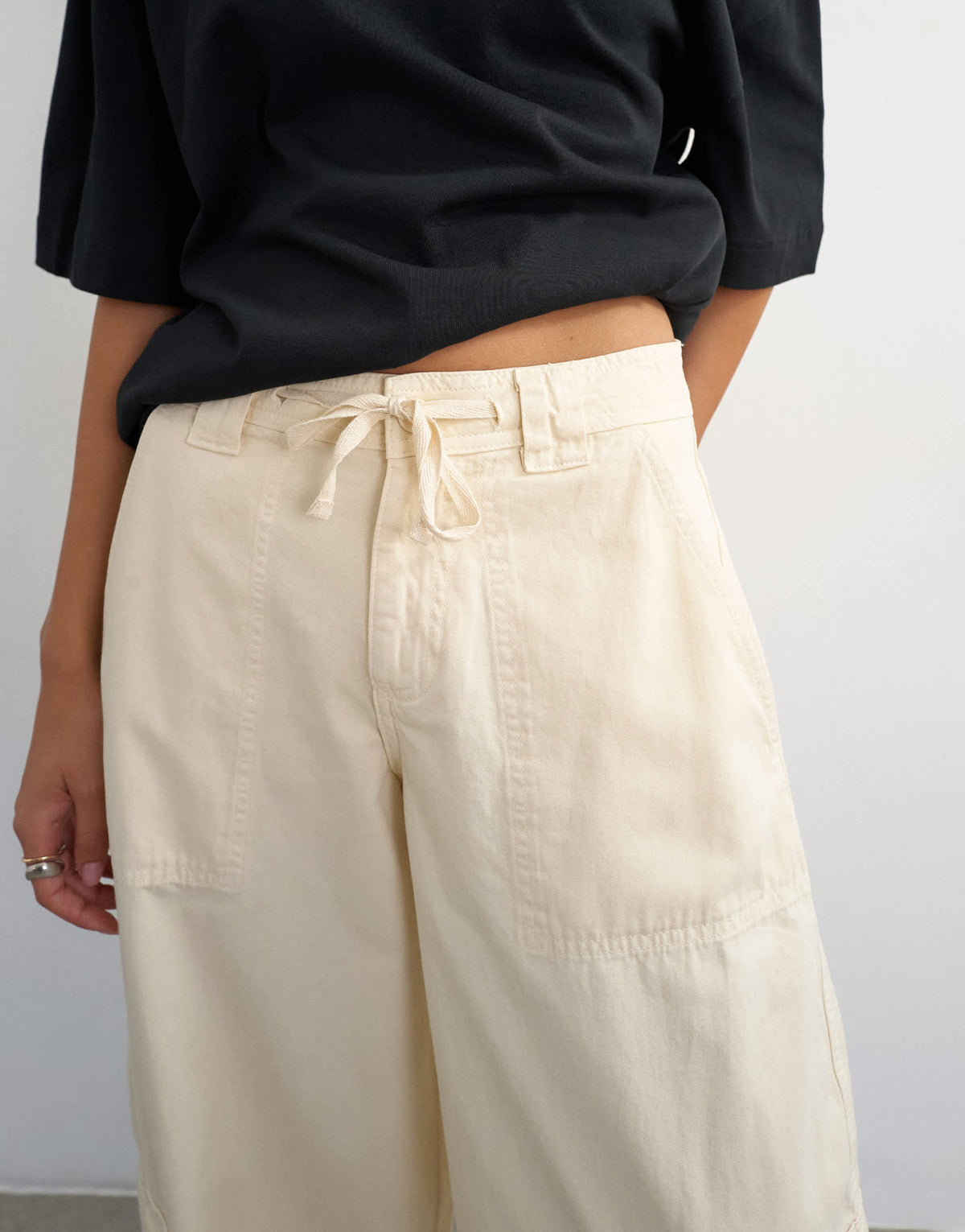 Topshop tie waist cargo trouser in ecru