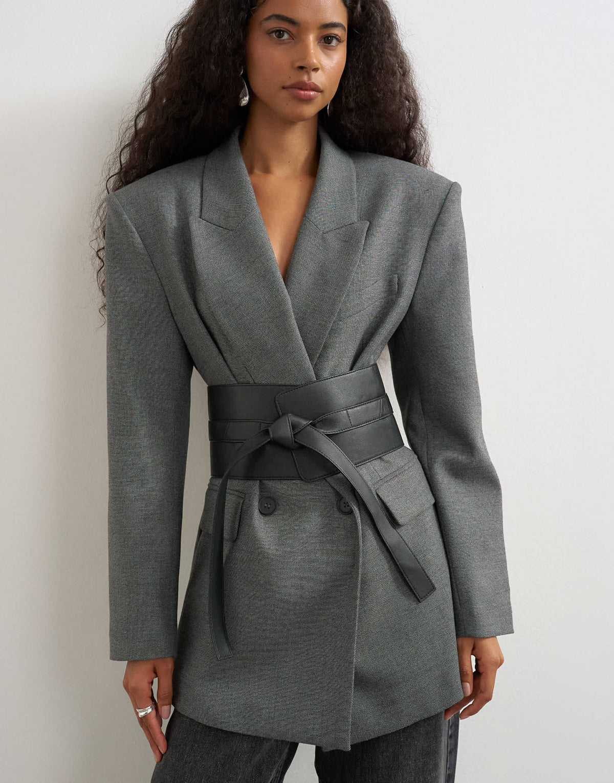 Topshop tie real leather waist belt in black